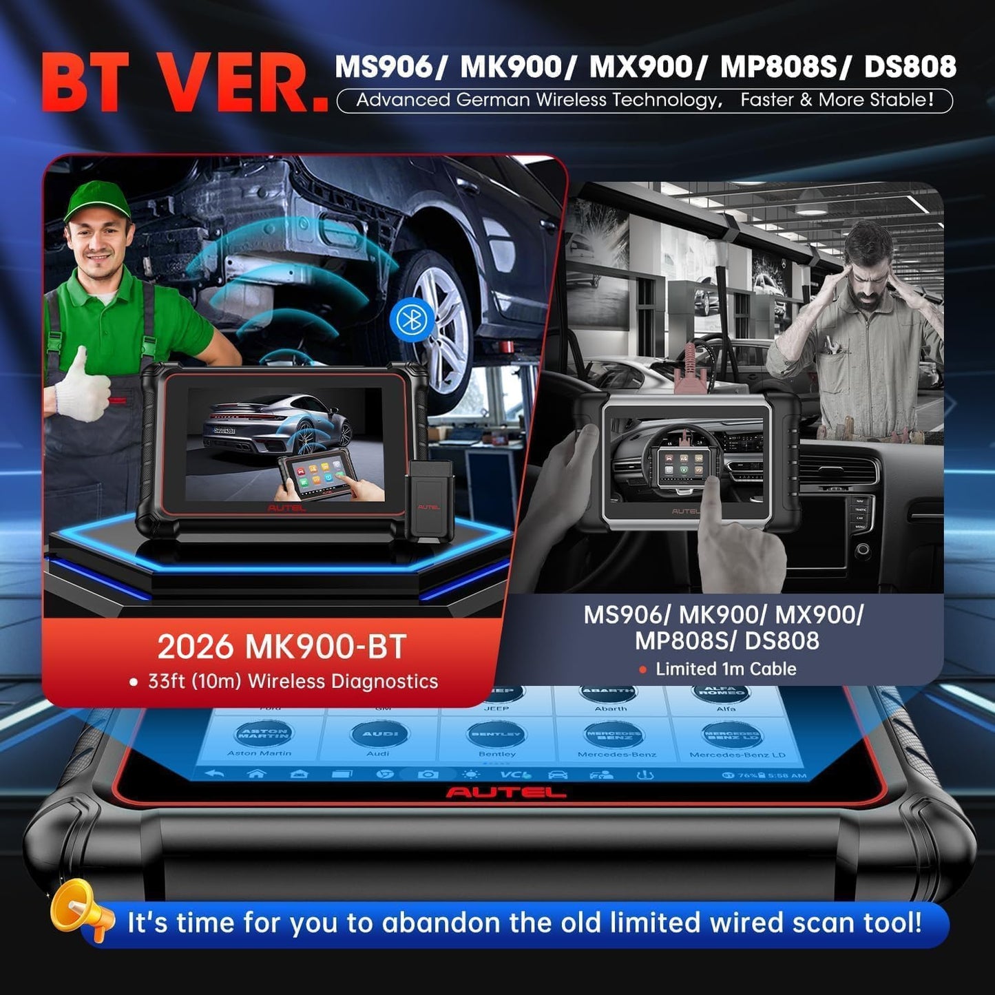 Autel Scanner MaxiCOM MK900BT, 2026 MK900-BT Bidirectional Diagnostic Scan Tool, 2.0 BT Ver. of MK900 MX900, 8in Up of MK808S MK808BT PRO MX808S MK808Z, 40+ Reset, 3K+ Active Tests, CAN FD & DoIP, FCA