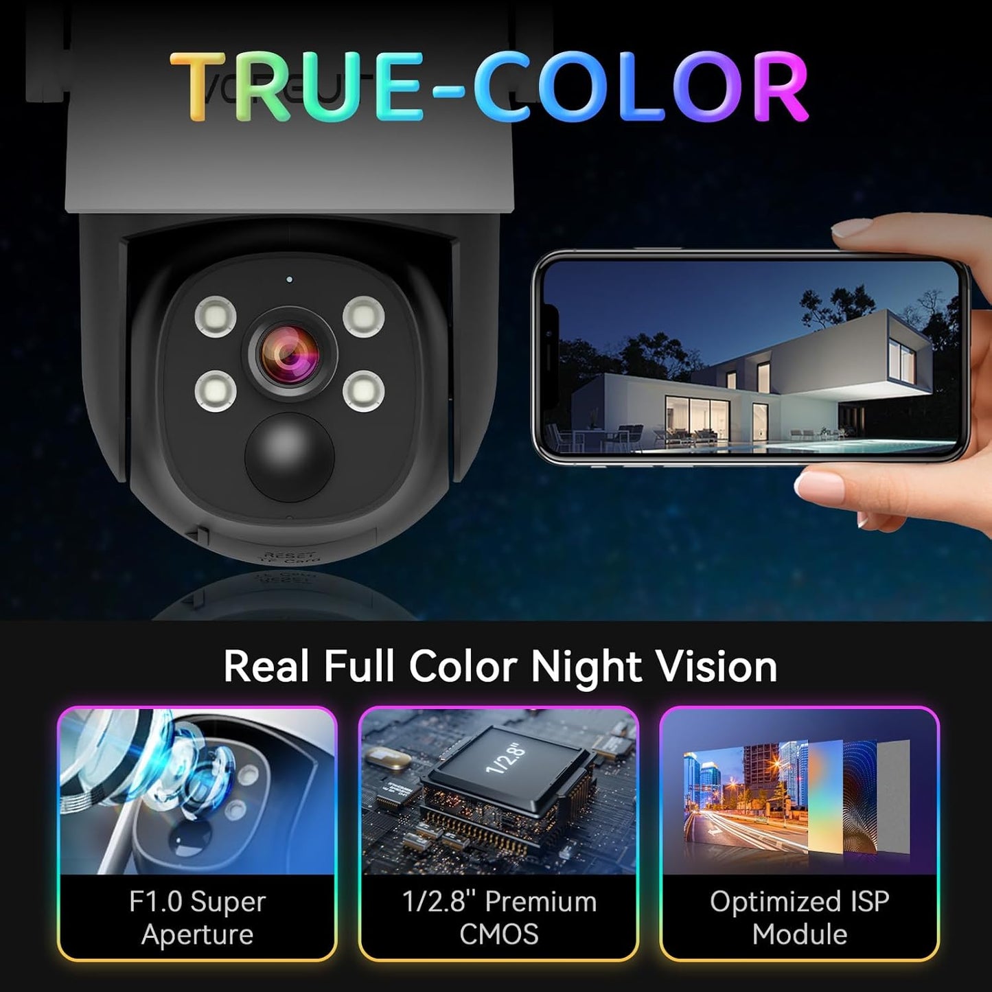 Solar Cameras Wireless Outdoor with 10'' Monitor, 4pcs 2K 3MP Solar Powered Home Security Cameras, Full Color Night Vision, 360° Pan Tilt, Human Detection, 2.4G/5G WiFi 10CH NVR with 500G HDD