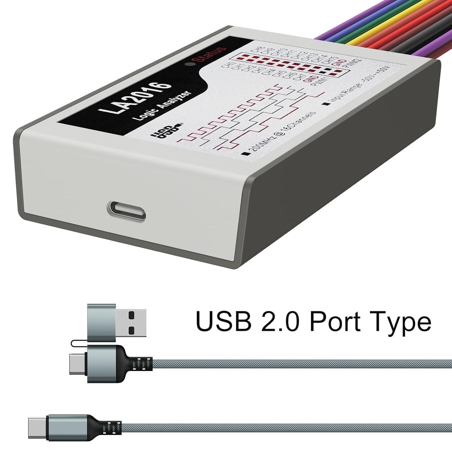 USB Logic Analyzer LA2016 16 Channel 200MHz 1G Memory with English PC Software Portable High Speed Supports I2C SPI CAN UART for Windows MacOS Linux