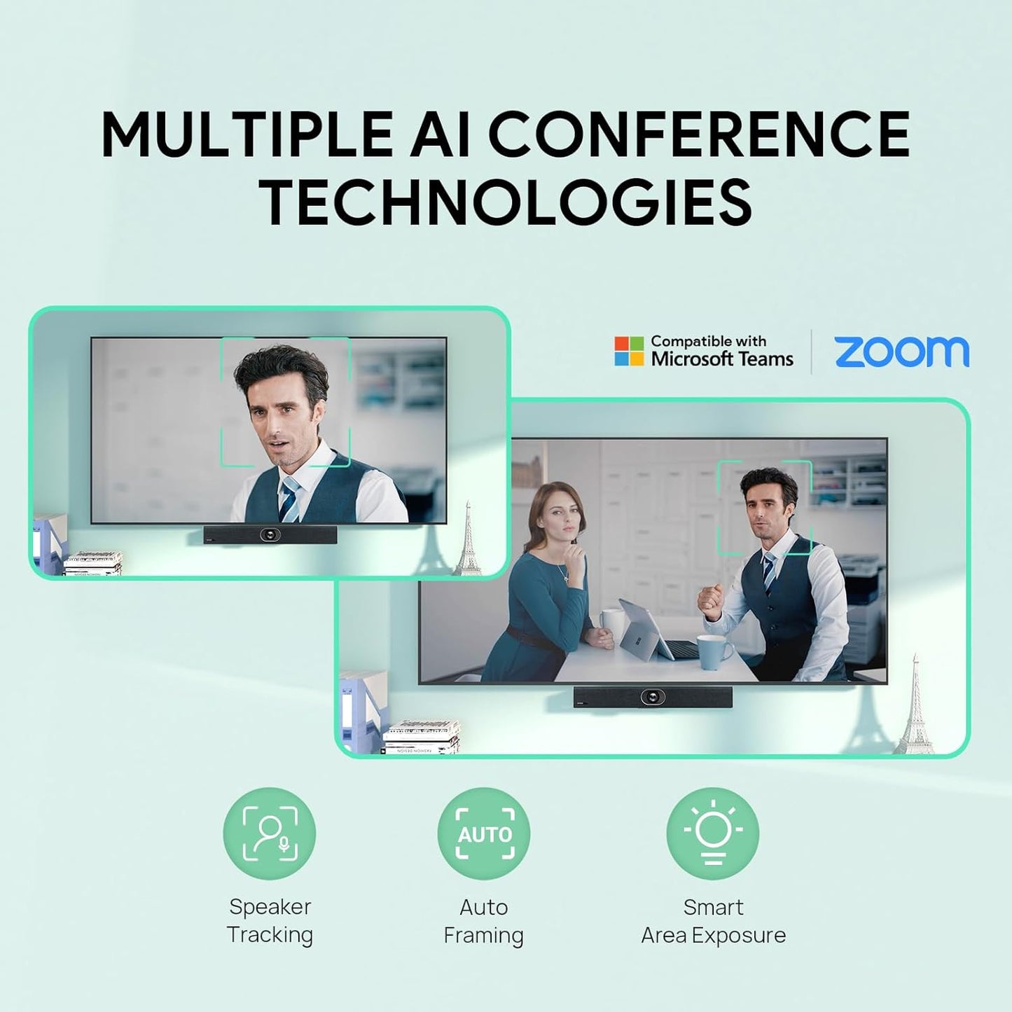 Yealink UVC40 E2 USB Conference Room Camera System Ultra-HD 4K Video Conference Camera 120° Wide-Angle Lens Built-in 8 Microphone Arrays Auto Framing Speaker Tracking and Smart Area Exposure Webcam