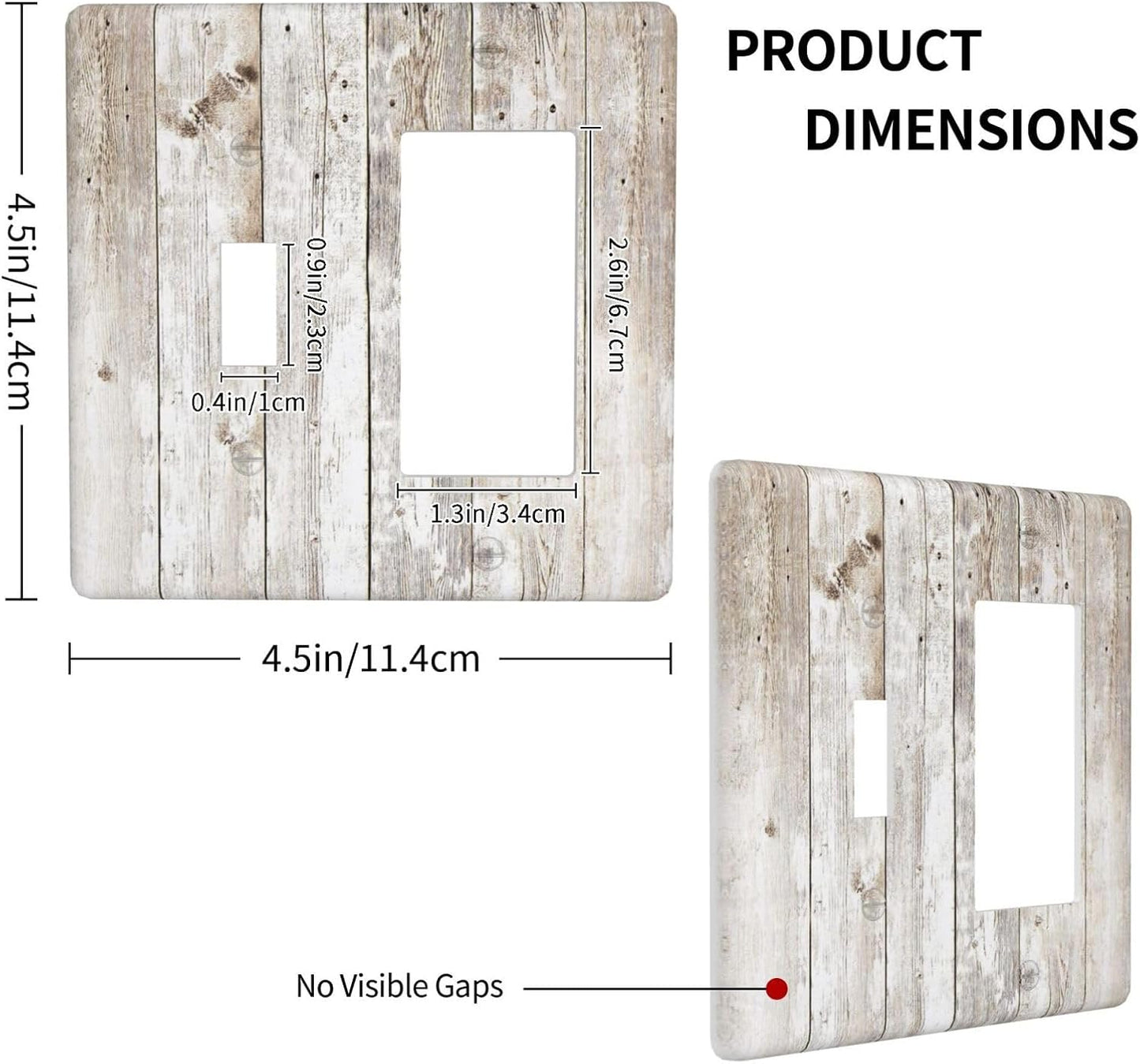 Vintage Light Wood Retro Rustic White Gray Oak Print Outlet Covers 1 Toggle 1 Rocker Combination Decorative Wall Plate Electrical Switch Plates Light Switch Cover Plate for Farmhouse Home Decor