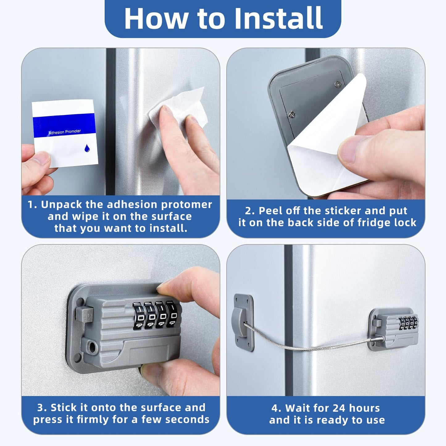 Refrigerator Lock, Heavy Duty Fridge Locks for Kids, Freezer Lock with Combination for Refrigerator Drawer Cabinet Safety, Easy to Install No Keys Needed Grey, 2 Packs