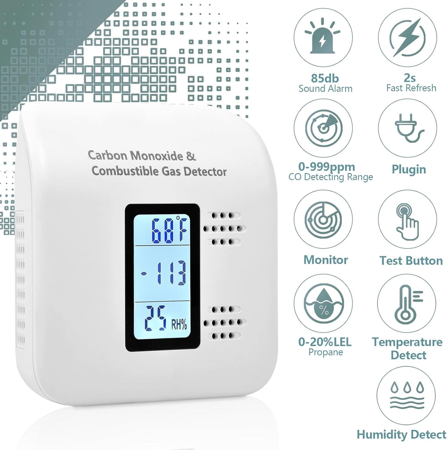 Carbon Monoxide Detectors Plug in, 4-in-1 CO & Natural Gas Detector with Fast Response Sensor, Ultra-Thin Foldable Plug, Temperature & Humidity Display for Home, Apartment & RV Safety