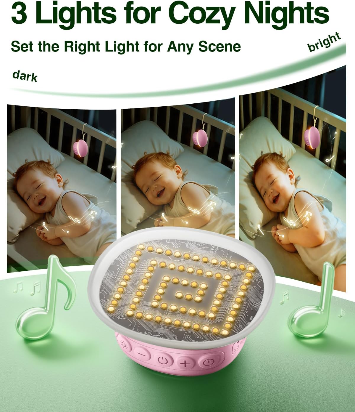 Portable White Noise Sound Machine for Baby Adults, 20 Soothing Sound & 30-Level Volume, 48H Runtime with 30/60/90min Timer, Memory Recall, Soft Night Light for Sleep, Home, Travel, Easy to Pocket