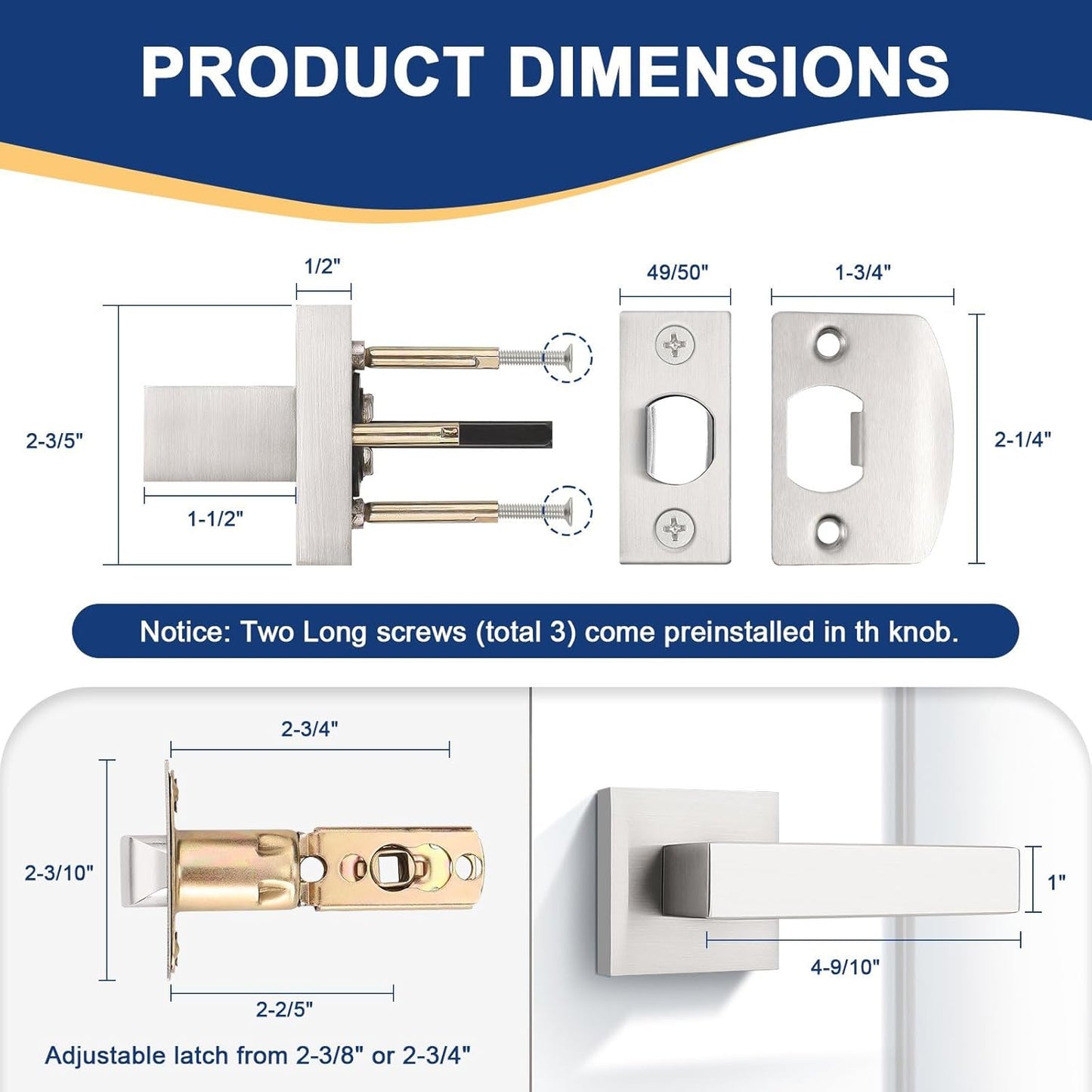 KNOBWELL 10 Pack Interior Door Knob Brushed Nickel, Closet Door Handle Passage Hallway Door Lever, Heavy Duty Indoor Door Handle(No Lock)