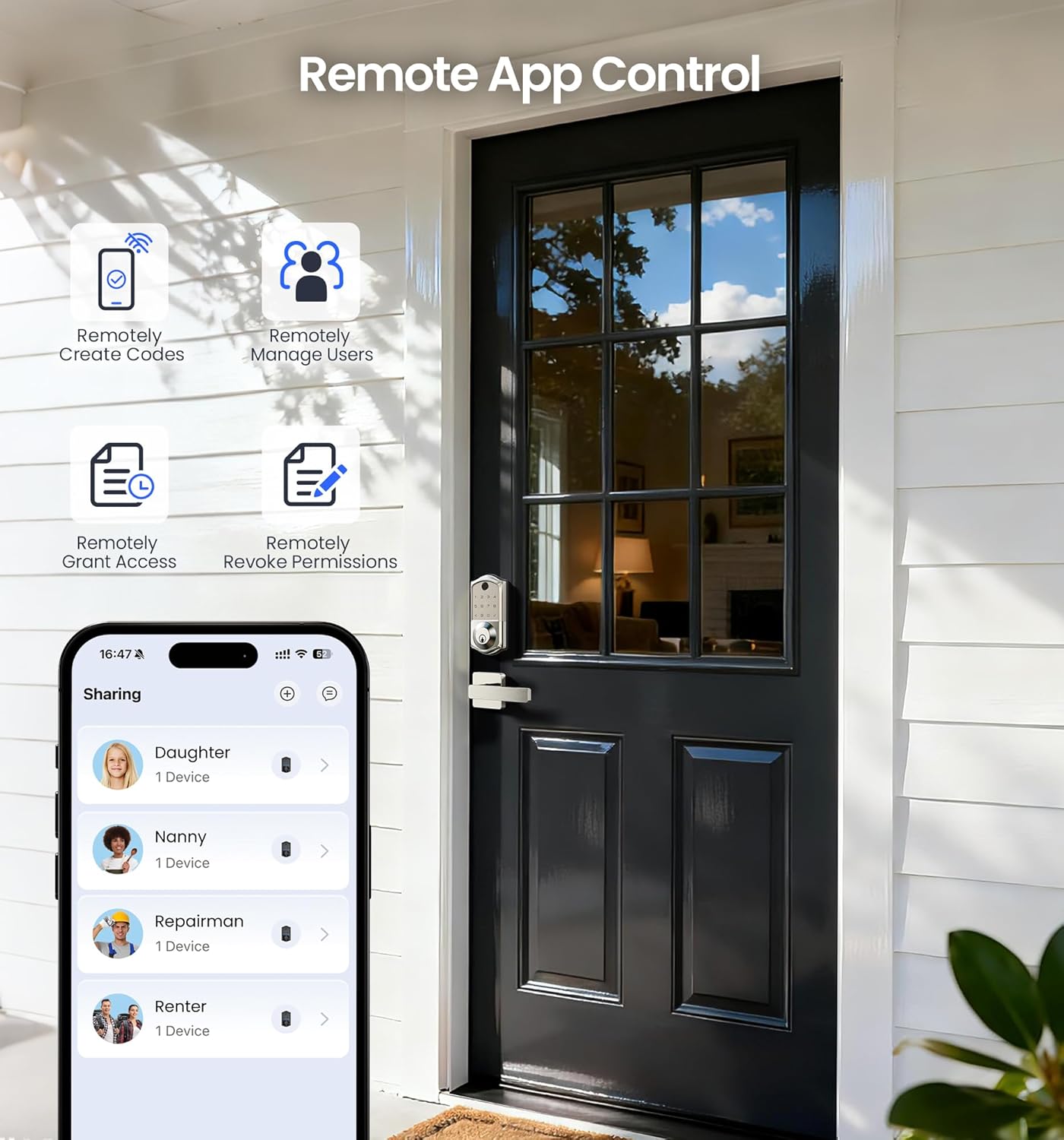 Veise VE017-B Fingerprint Smart Lock for Front Door, App Control, 7-in-1 Keyless Entry Deadbolt with 2 Zinc Alloy Lever Handles Set, Emergency Power Port, Auto Lock, Electronic Keypad, Satin Nickel