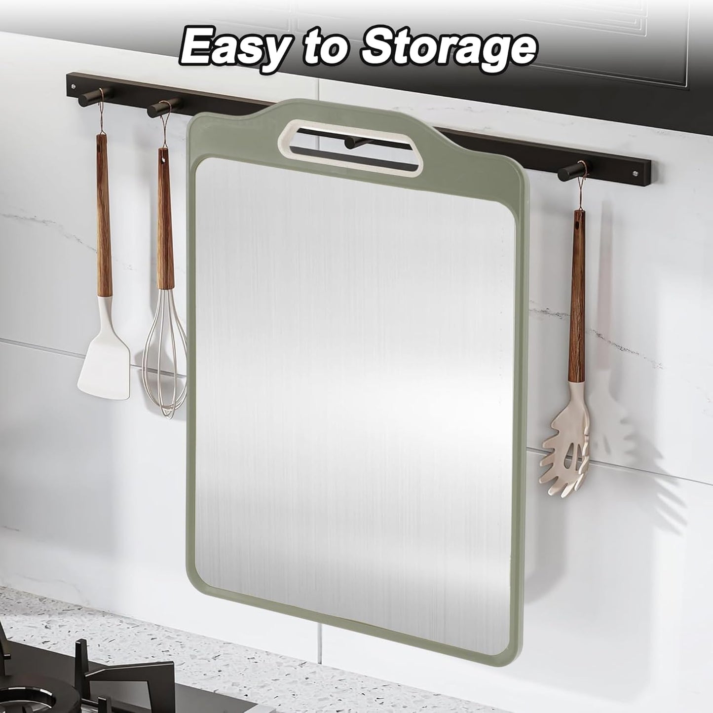 VOCOSTE Double-Sided Stainless Steel Cutting Board, Hygienic Kitchen Board for Meat, Fruits & Vegetables, Dishwasher Safe, Families with Children and Elderly, Green