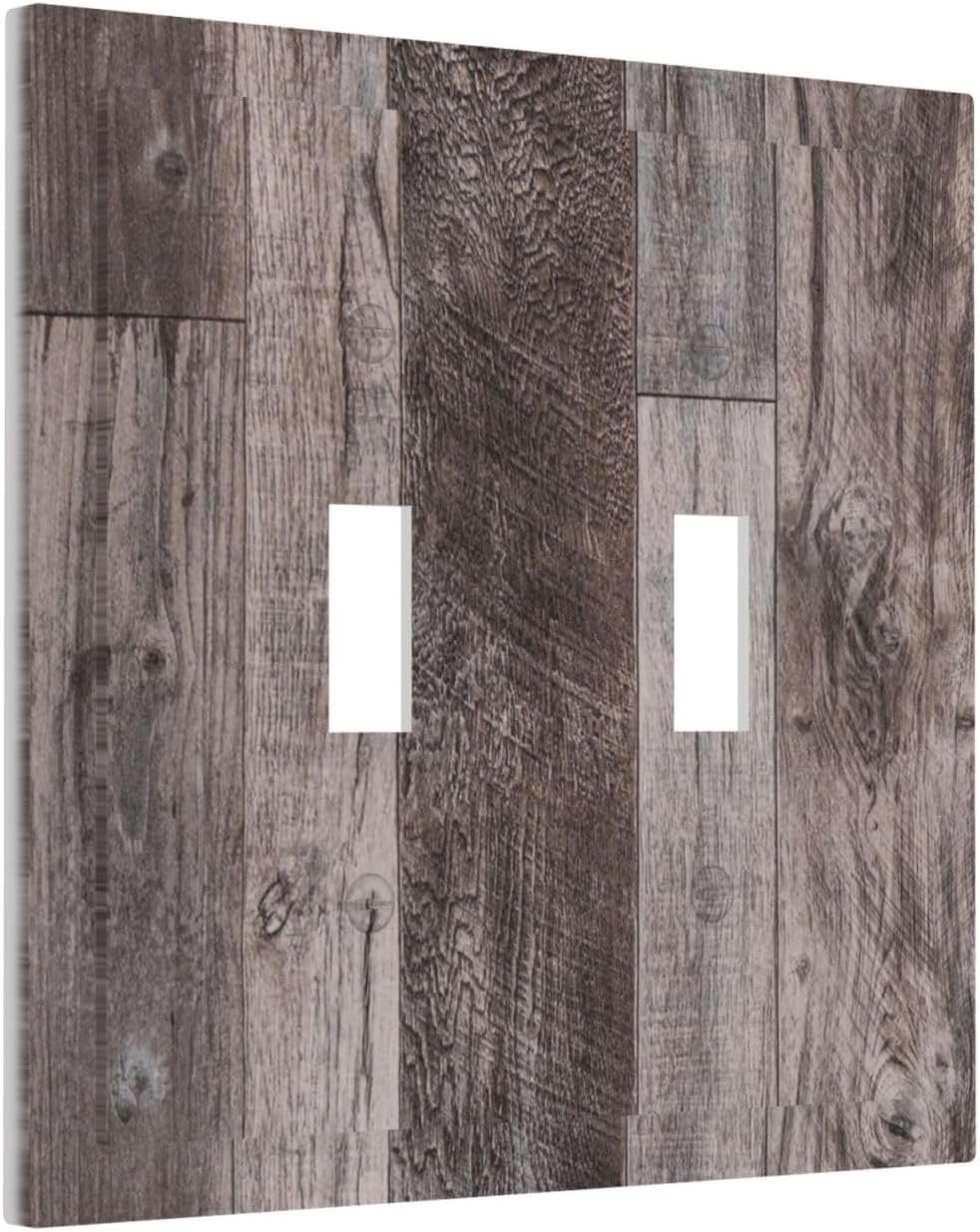 Decorative Switch Plates Rustic Dark Grey Wood Retro Country Wooden 2 Gang Double Toggle Outlet Light Switch Cover Wall Plate Electrical Faceplate for Farmhouse Cabin Decor
