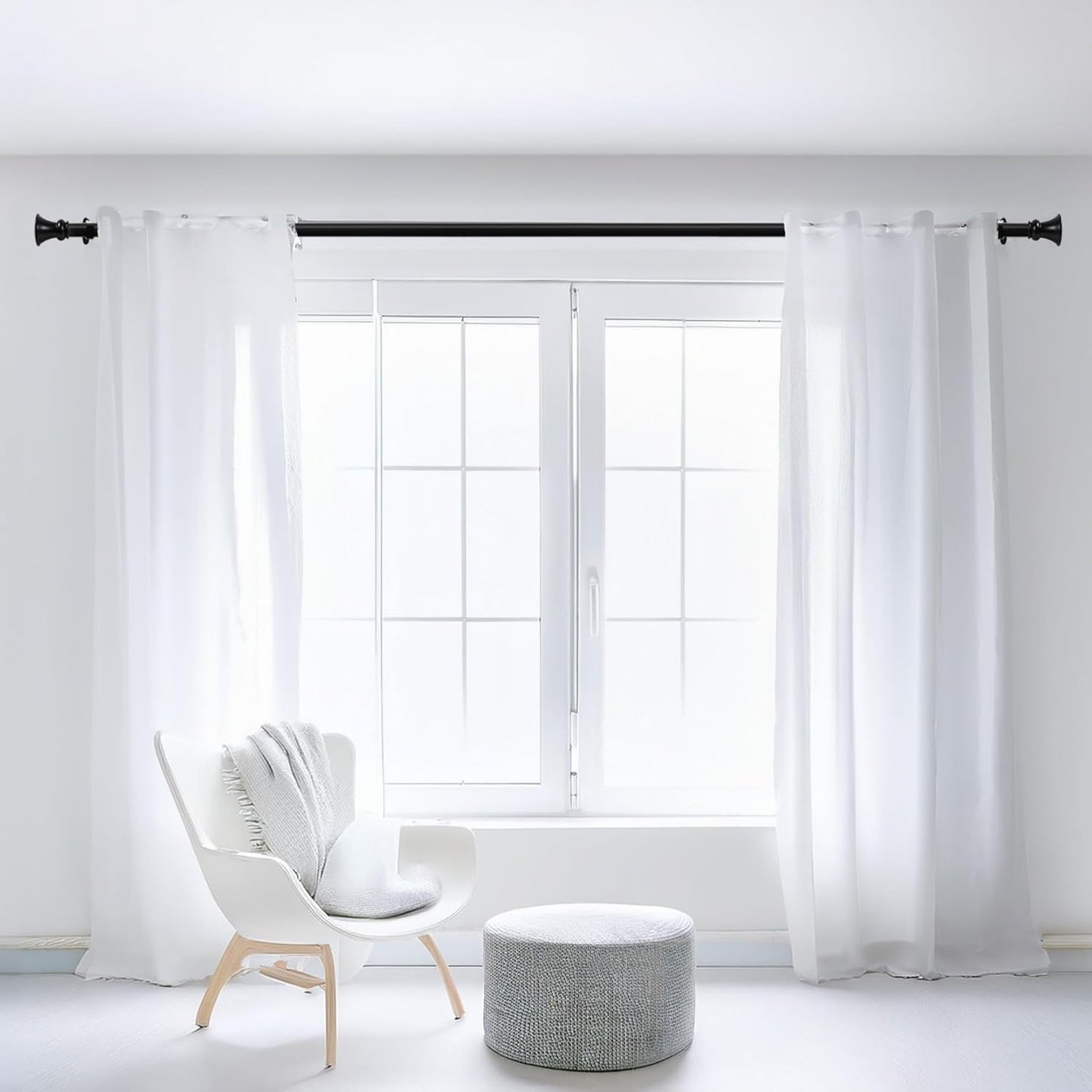 Deco Window Adjustable Curtain Rod for Windows 18 to 44 Inch (Pack of 1) Extendable Heavy Duty 1 Inch Iron Drapery Pole with Finials Wall Mounted French Door Curtain Rods (Black)