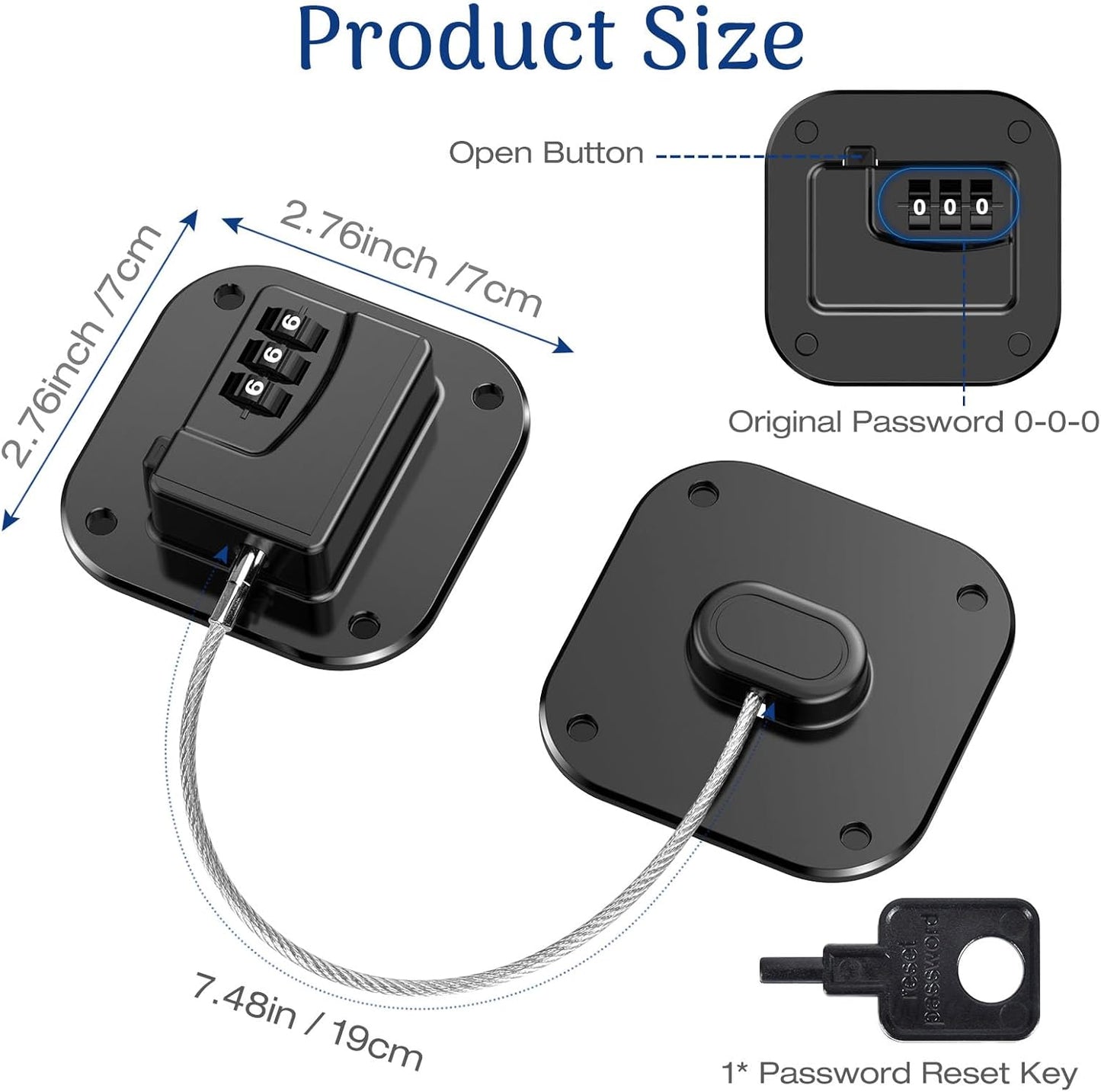 Fridge Refrigerator Lock with Combination, Heavy Duty Lock for Cabinet, Drawers, Closet, Safety Easy Install No Keys Needed (Black-4Pack)