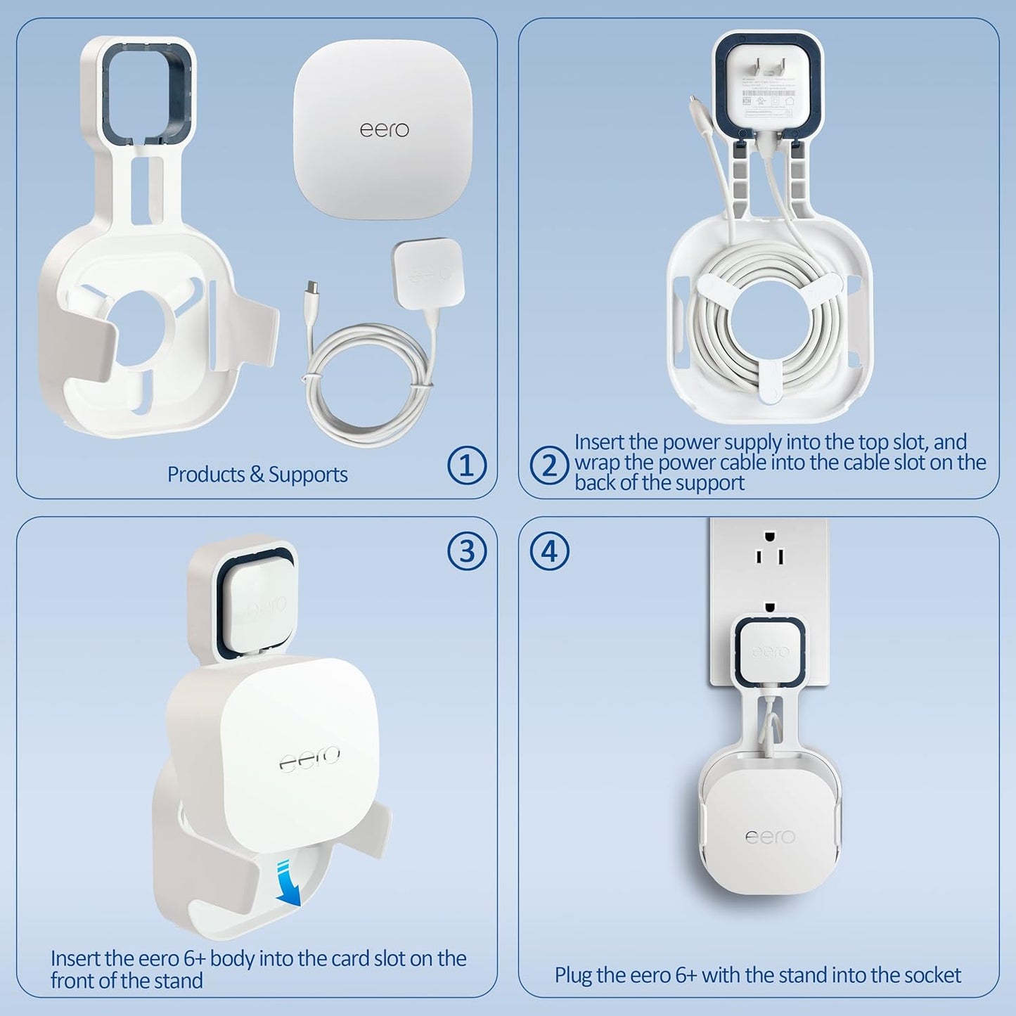 Wall Mount Holder for EERO 6+ Mesh WiFi System, Space Saving Outlet Wall Mount Bracket for EERO 6+ Router with Cord Management and Easily Moved(2 Pack)