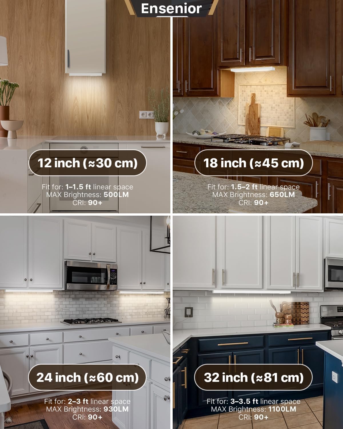 Ensenior 12 Inch LED Under Cabinet Lighting Hardwired, 5CCT, 8W 500LM, 2700K/3000K/3500K/4000K/5000K, Wired Under Cabinet Lights, Dimmable Under Counter Lights for Kitchen, FCC, 1 Pack