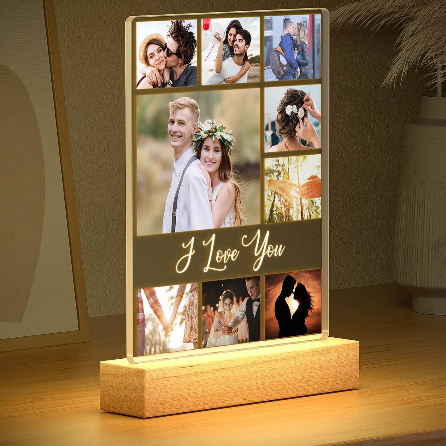 Custom Picture Frame with Photo, Personalized Photo Frame with Night Light, Customized Picture Frames, Personalized Valentines Day Gifts for Women Men Her Him Girlfriend Boyfriend Couple