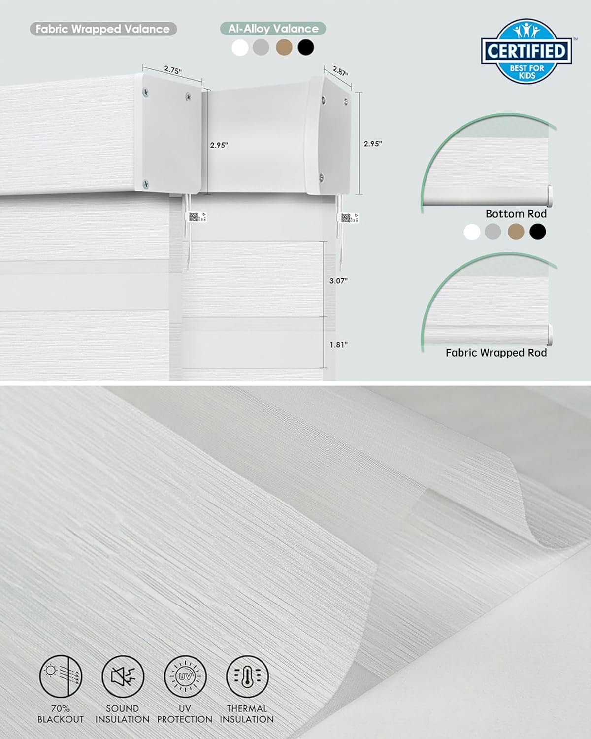 Yoolax Motorized Matter Zebra Blinds Compatible with Alexa, Google Home, Apple HomeKit, Light Filtering Dual Layer Sheer Blinds, Privacy Light Control Horizontal Window Blind (70% Jacquard White)