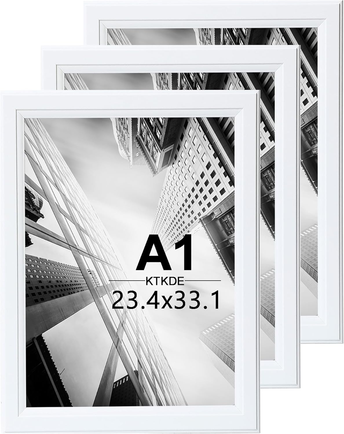 KTKDE A1 Picture Frame Set of 3, 23.4 x 33.1in Poster Frame Wooden White -Horizontal or Vertical Wall Hanging for Home, Exhibition, Caffe Large Frame for Photos, Posters - Art Prints best gift
