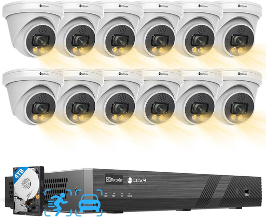 4COVR 16 Channel Security Camera System, 2-Way Talk & Smart Full Color Night Vision, AI Smart Detection, 4TB NVR Surveillance for Business, 12X 8MP Commercial Dome IP Camera IP67, LY97KA8M1612
