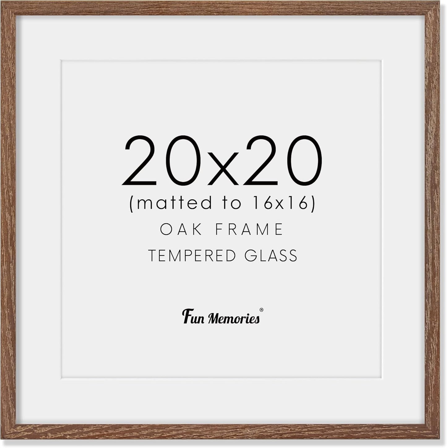 20x20 Picture Frame, Solid Oak Wood 20 by 20 Frame, Square Picture Frame 20 x 20 with mat for 16 x 16, 20x20 Wood Frame for Home Decor, 20 x 20 Poster Frame, Tempered Glass, Walnut Color, 1 Pack