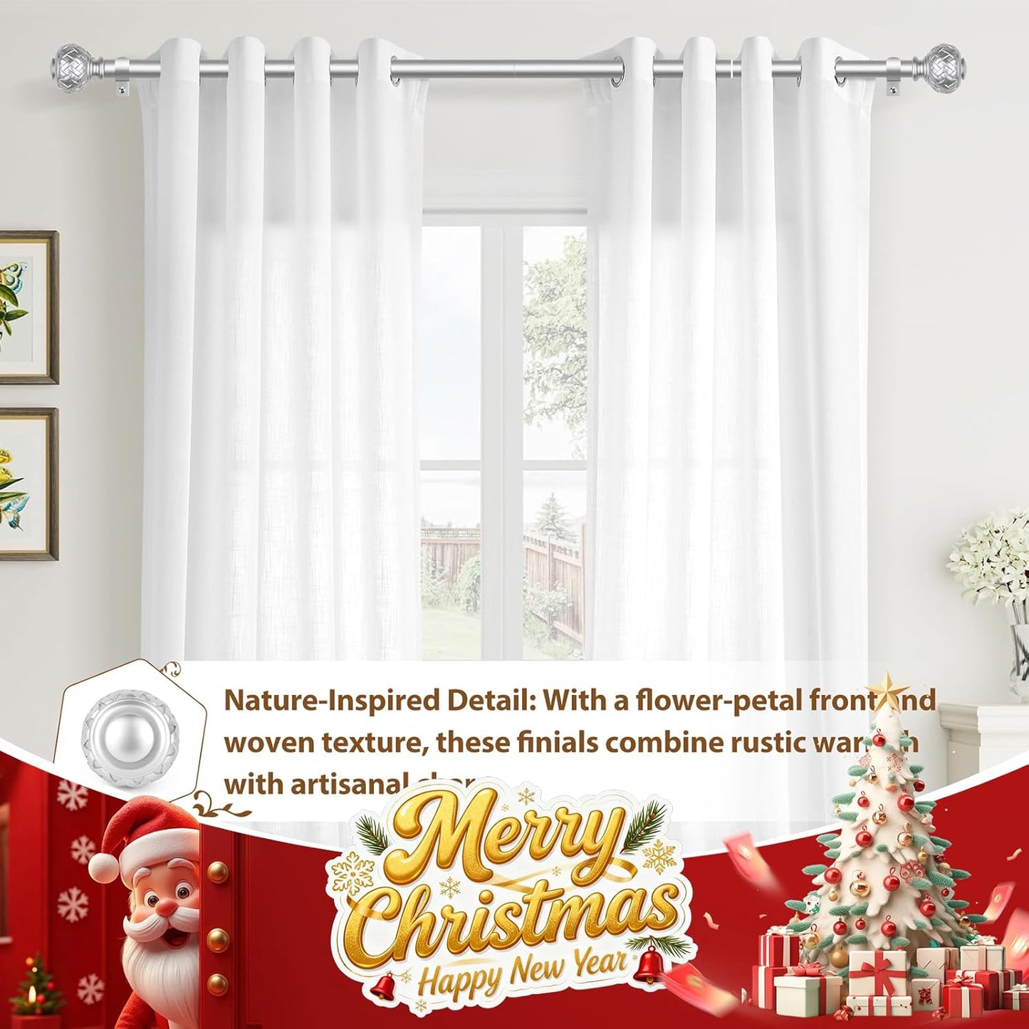 TONIAL Silver Curtain Rod 32 to 144 Inches, 7/8 Adjustable Curtain Rods for Windows 20 to 140 Inches, Splicing Drapery Rods Decorative with Netted Texture Finials