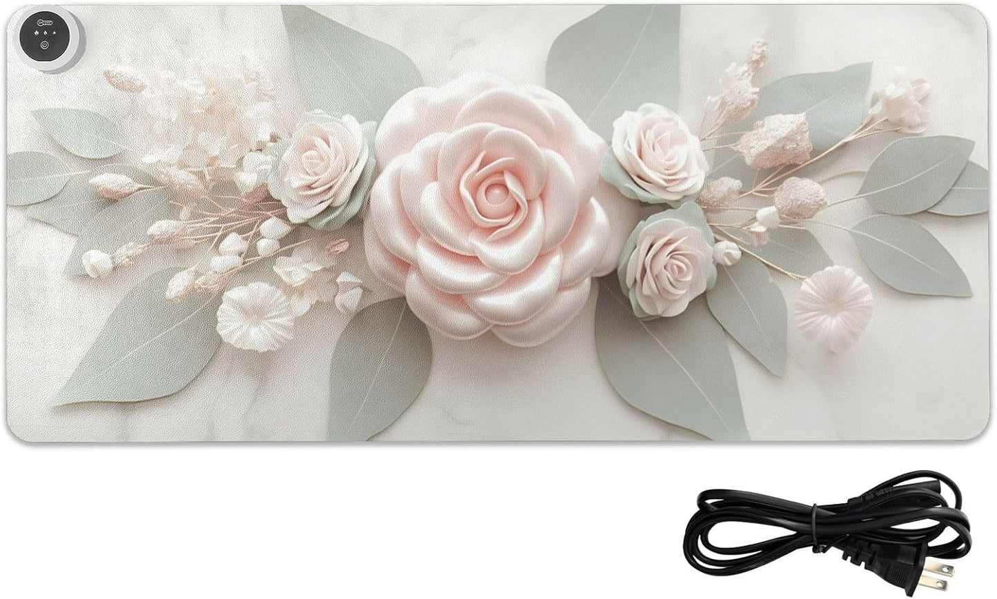 Large Heated Mouse Pad,Leather Desk Mat,31.5"x13",Hand Warmer Pads for Desk,Rose(Cream)