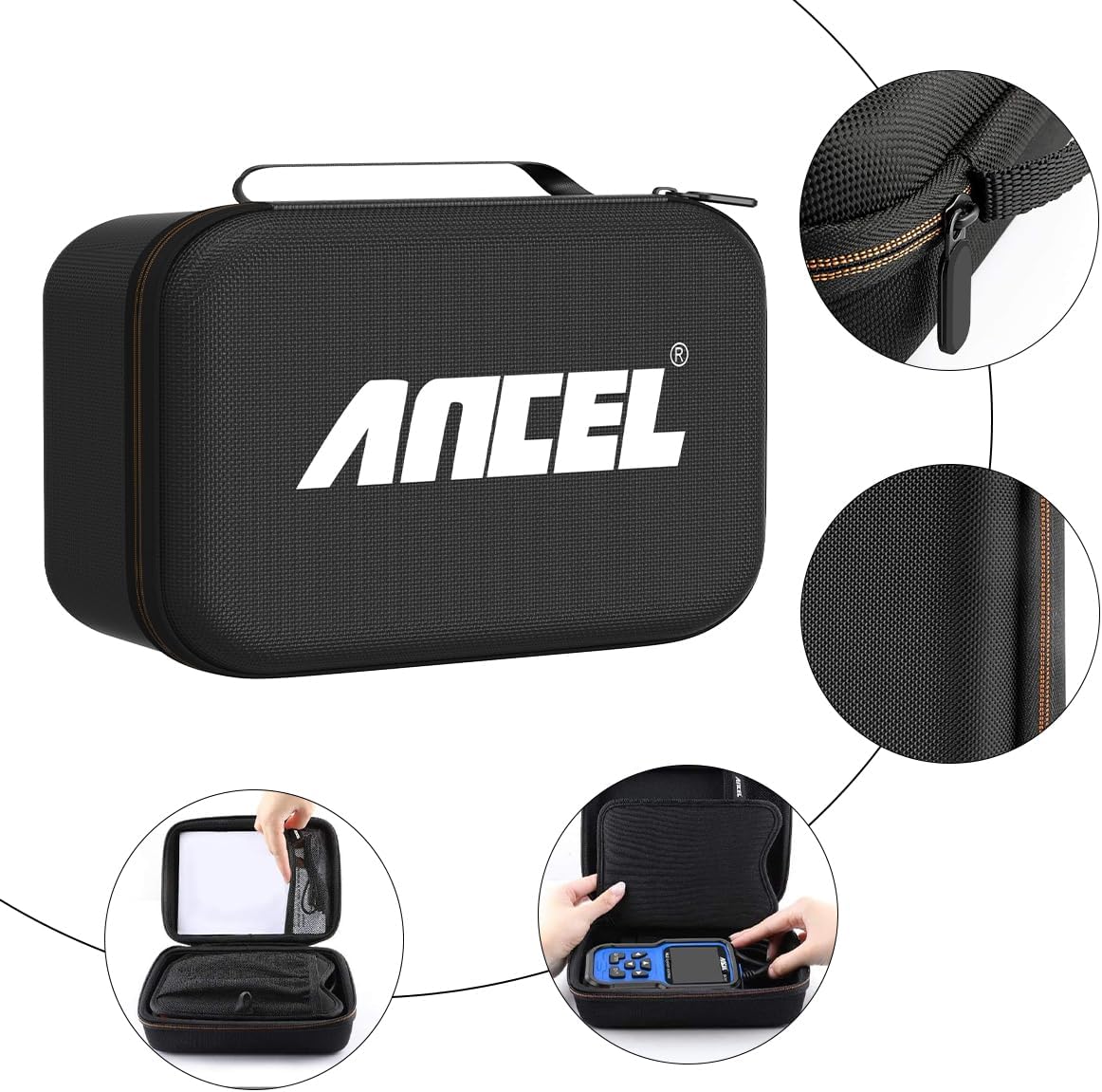 ANCEL Waterproof Storage Case Bag for HD100 Heavy Duty Truck Scanner and Other Testers - Durable Zipper Carry Box (8.66’’ x 6.22’’ x 3.15’’)