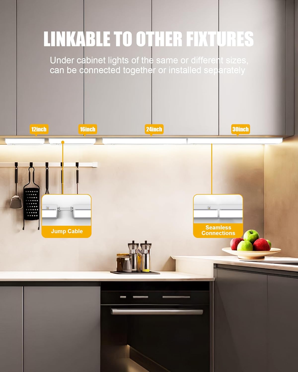 24 Inch Hardwired Under Cabinet Lighting, 3 Color Setting Dimmable LED Under Cabinet Lights Wired, 1400LM Linkable Under Counter Lights for Kitchen, 16W, CRI>97