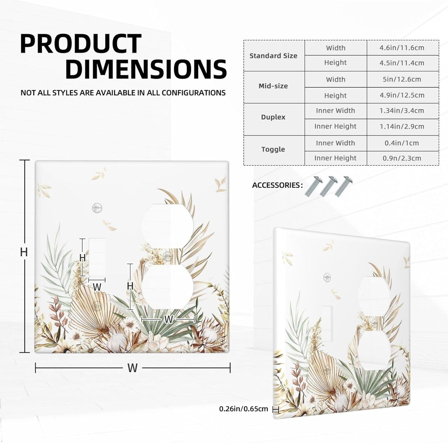 Wallplates Boho Leaves Watercolor Tan Leaf Floral Plant 1 Toggle 1 Duplex Switch Plate Electrical GFCI Faceplate Decorative Light Switch Covers for Bedroom Home Decor