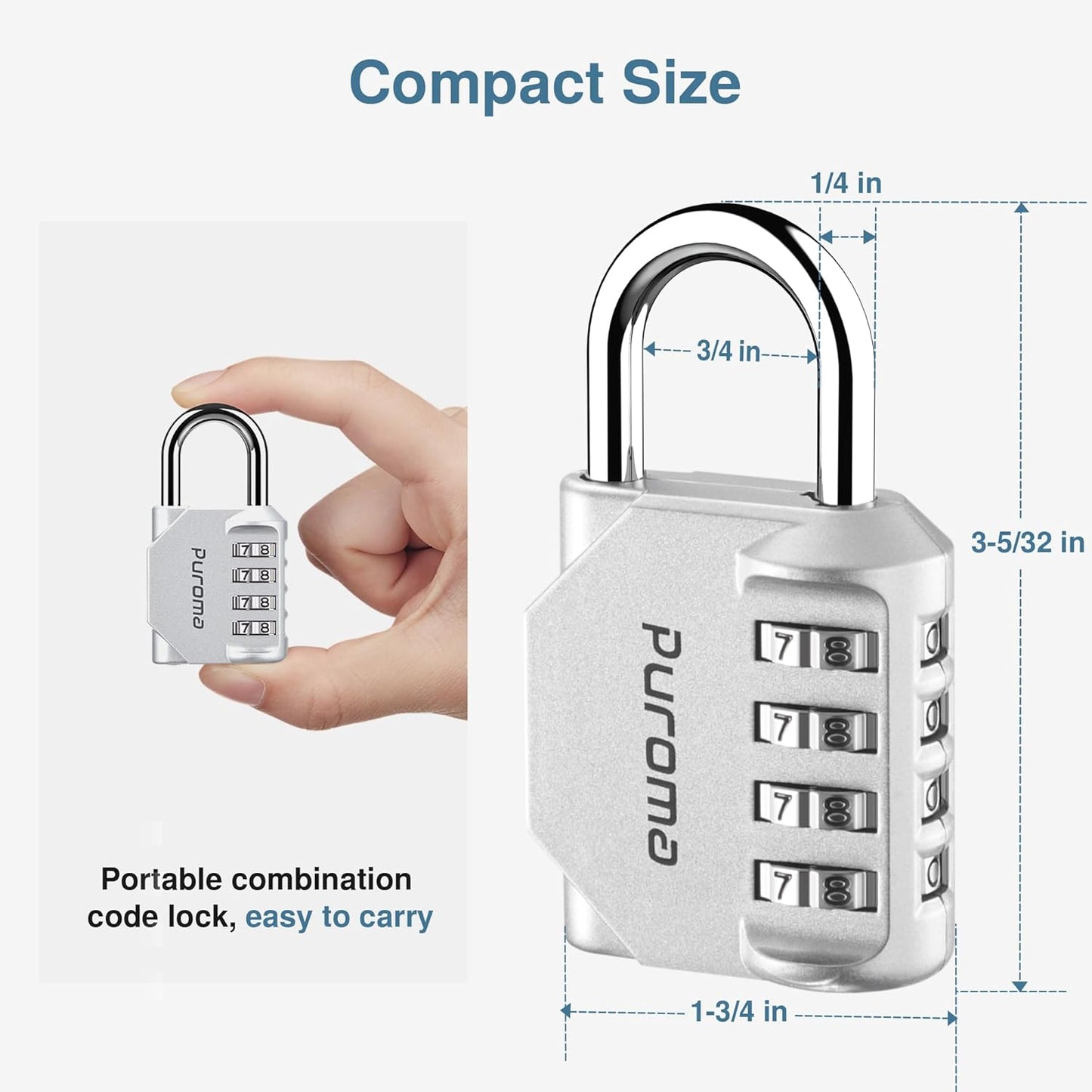 Puroma 2 Pack Combination Lock for Locker 4 Digit Outdoor Waterproof Padlock for School, Gym, Sports, Fence, Toolbox, Gate, Case, Outdoor, Hasp Storage, Cabinets (Silver)