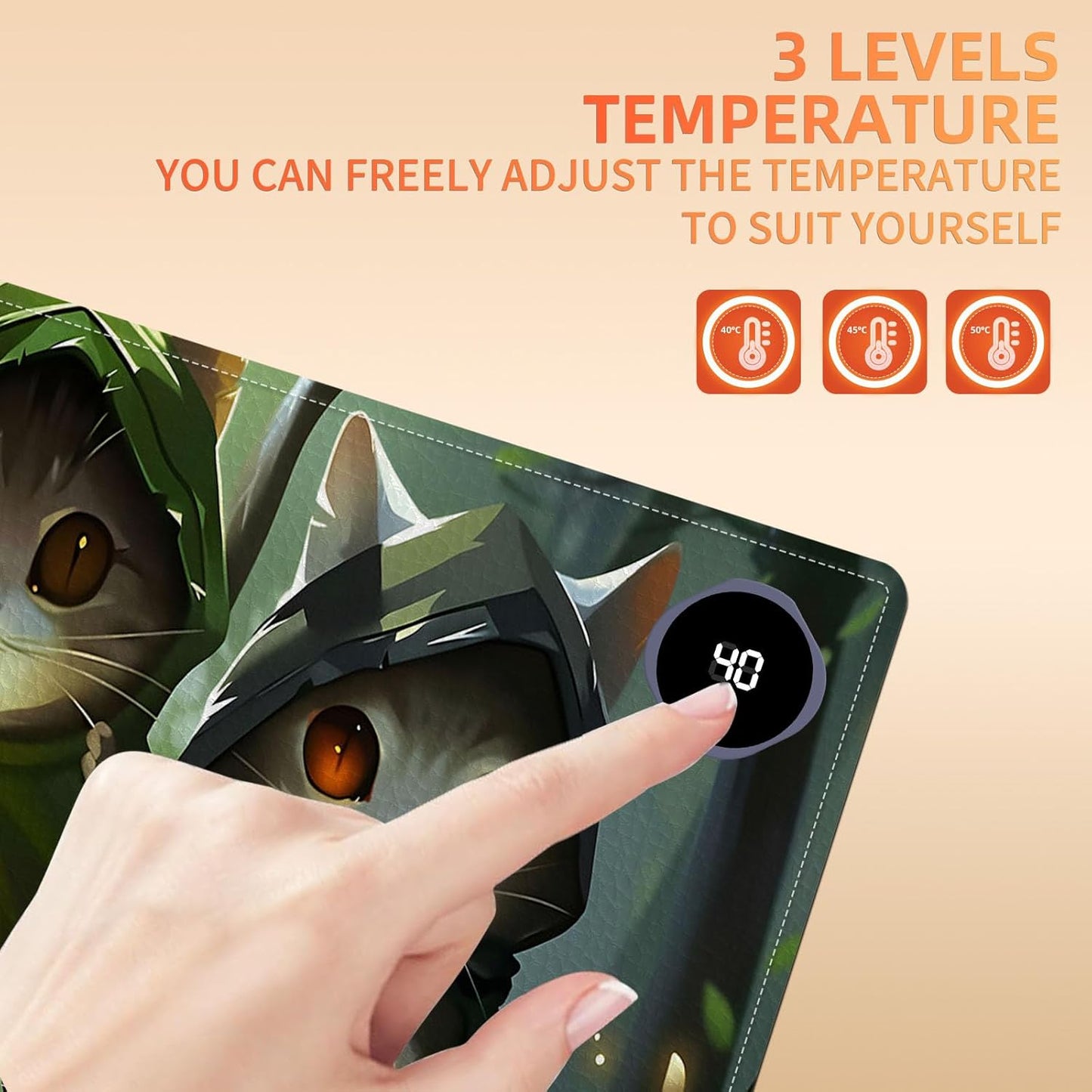 Heated Mouse Pad, Warm Desk Pad, Keyboard Mat 31.5 x 13 Inch Intelligent Fast Heating, 3 Speed Adjustable, Timed Auto Power Off for Game Office Home,3 Cat Apostles Carrying Lanterns