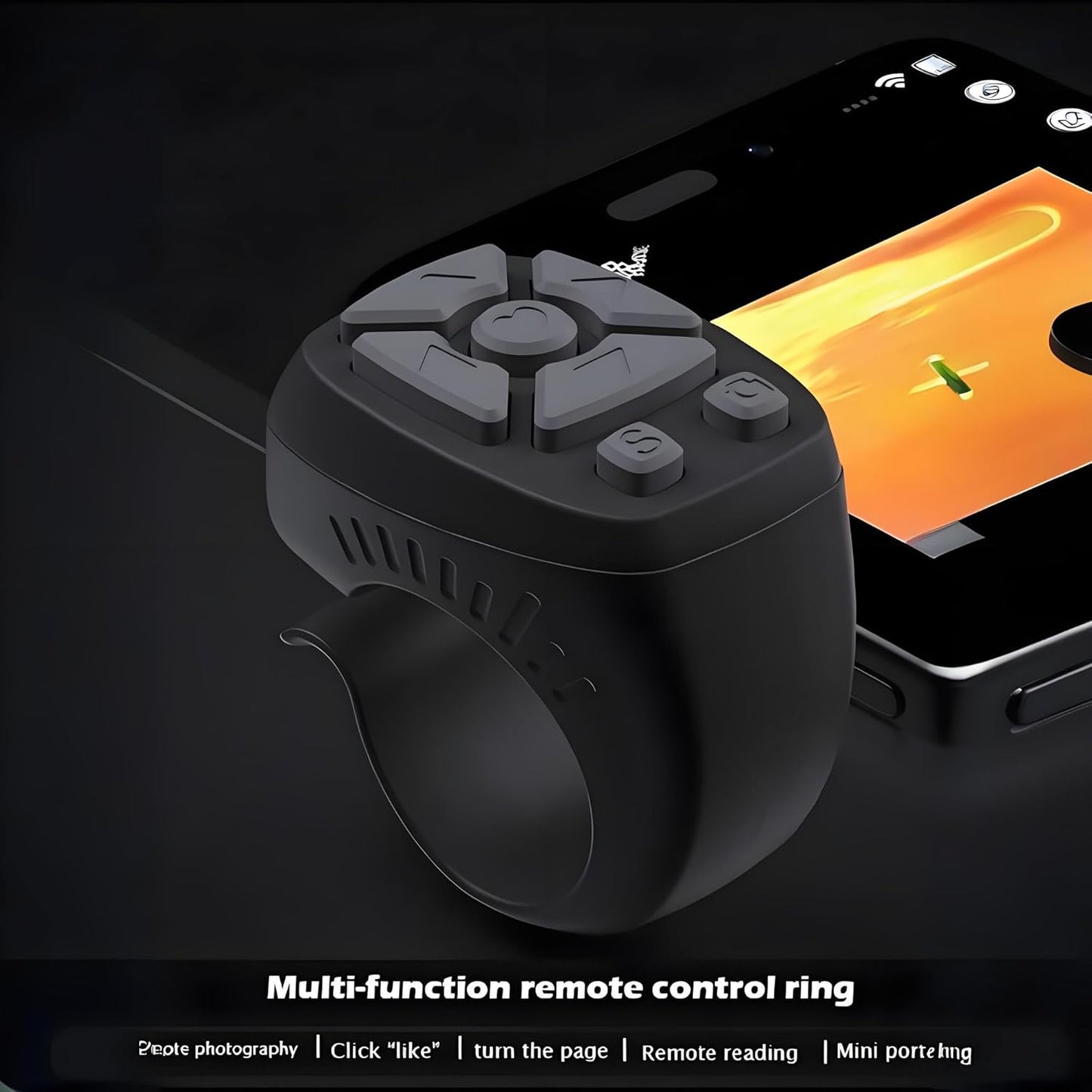 TK Rechargeable Fingertip Wireless Bluetooth Remote Control TK Scrolling Ring, RC Page Turner Music Video Camera Style B Black