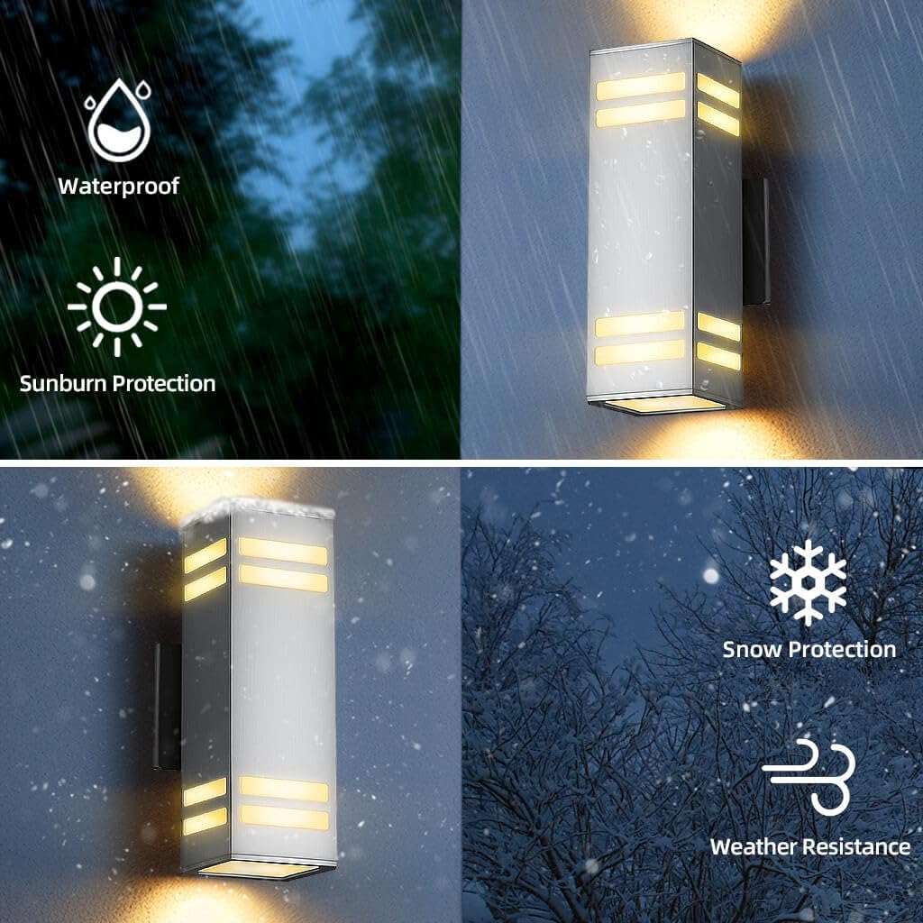 SHIMR Smart Outdoor Wall Lights 2 Pack, RGB Color Changing WiFi & Bluetooth Sconce, Stainless Steel, Dusk to Dawn Sensor, Waterproof Exterior Lighting Fixture with E26 Base, Work with Alexa & Google