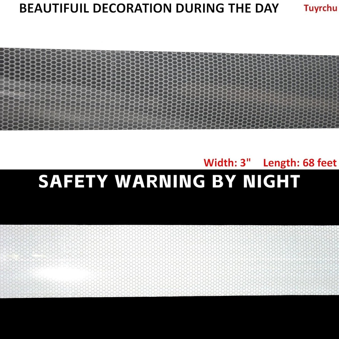 Non Fading Reflective Tape Silver Outdoor Waterproof 3 inch Wide, High Visibility Warning Industrial Marking Tape, Safety Stickers (68 feet)