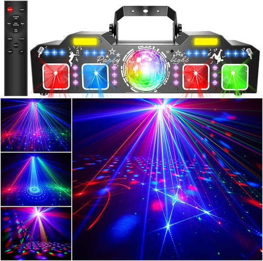 7 in 1 Dj Disco Ball Party Lights with DMX512 and Sound Activated LED Strobe Stage Lighting Show for Parties Indoor Dance Dj Party Karaoke Bars Clubs Christmas Halloween Decorations