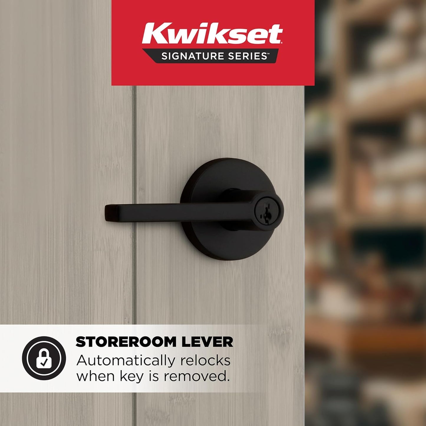 Kwikset Halifax Keyed Storeroom Entry Door Handle with Lock and Key, Secure Keyed Reversible Lever Exterior, Front Entrance and Bedrooms, Matte Black, Pick Resistant SMT Rekey Security and Microban