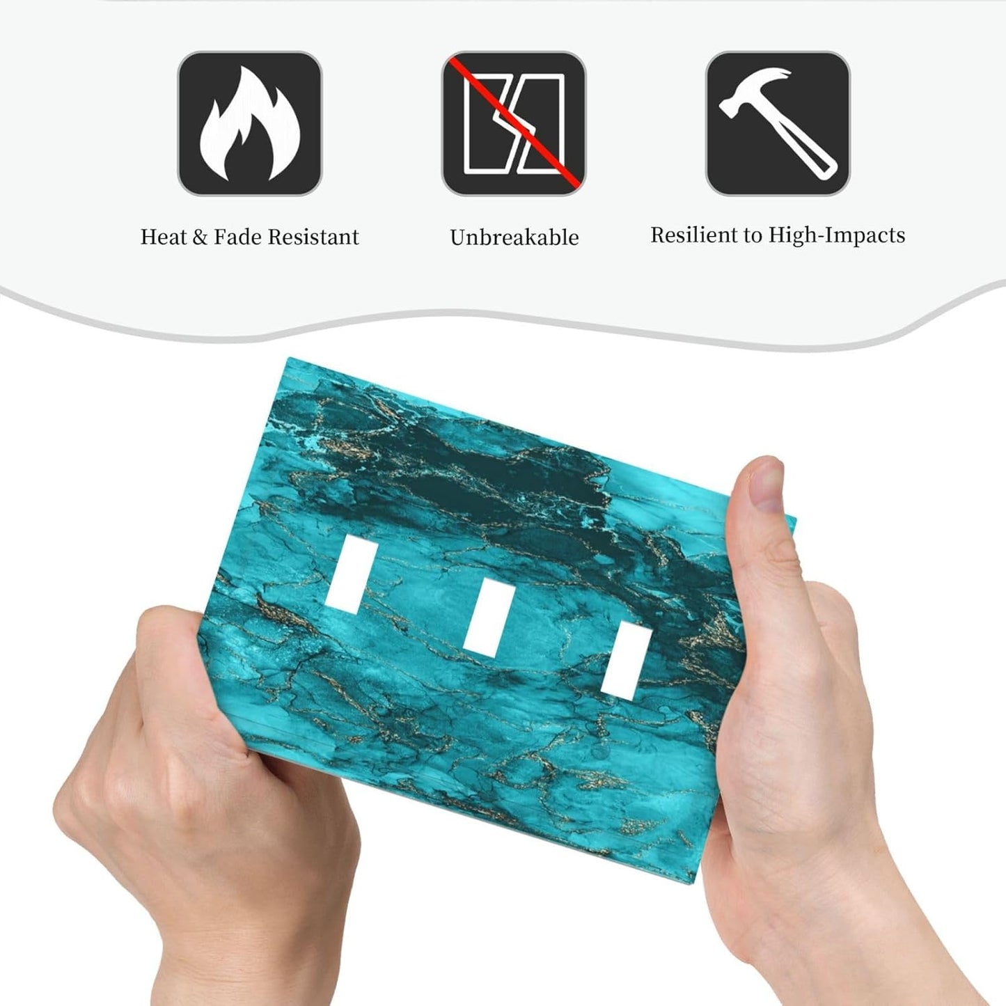Decorative Light Switch Plate Covers Modern Abstract Turquoise Blue Marble Texture 3 Gang Artistic Wall Plate Unique Triple Toggle Light Switch Covers for Bathroom Home Decor
