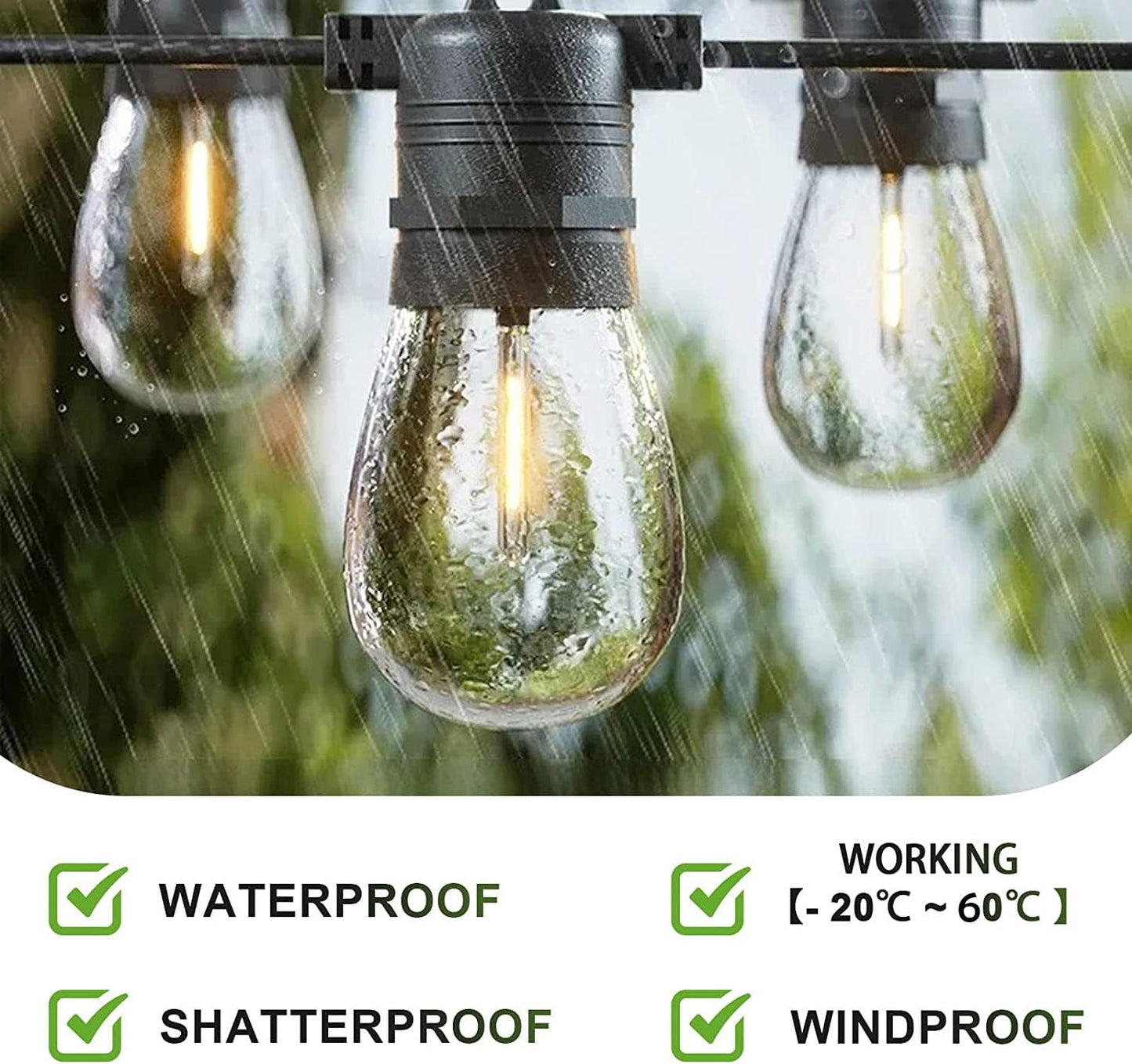 Jslinter 24-Pack LED 1W String Light Bulbs, S14 Plastic Shatterproof Edison Vintage Style Replacement 1 Watt Outdoor 2200K, Waterproof, Warm White Equivalent to 11w, e26 Base