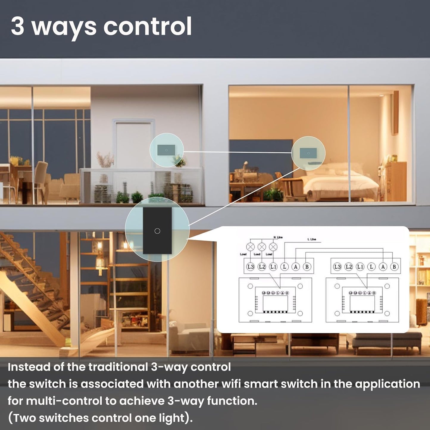 WiFi Smart Light Switch 118X72X34MM Need Neutral Wire,2.4GHz Wi-Fi Touch Switch,Work with Smart Life/Tuya App, Compatible with Alexa and Google Home, Black 1 Gang