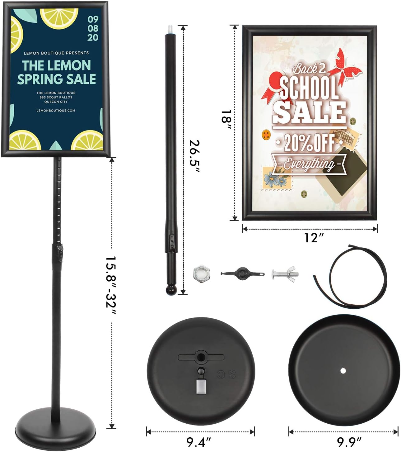 DISPLAYSWORKER Sign Stand, Sign Holder Floor Stand with Heavy Duty Pedestal ,Adjustable Pedestal Poster Stand Aluminum Snap Frame for 8.5 x 11 Inch, Black