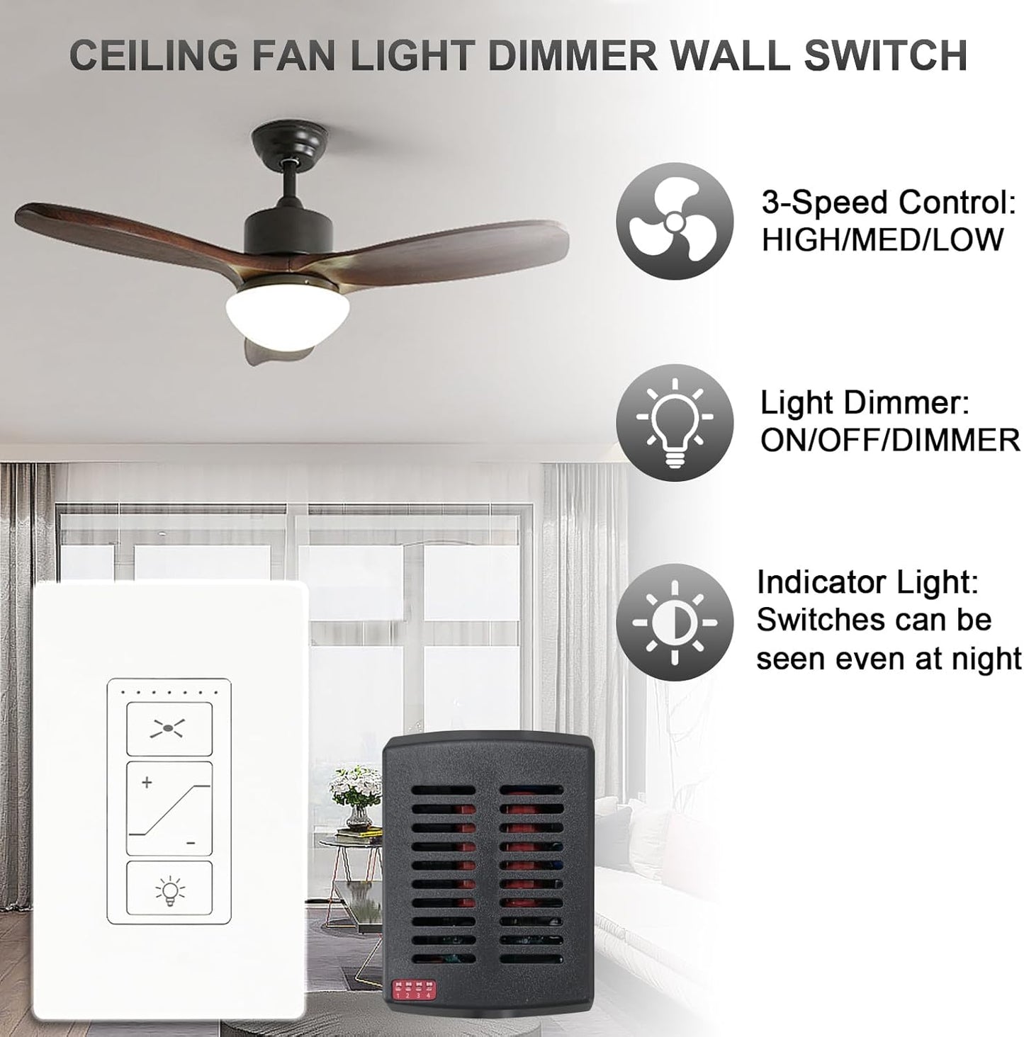 Fan Remote Control Kit, Small Size Receiver Ceiling Fan Remote Control Control for Hunter/Harbor Breeze/Westinghouse/Honeywell/Other Ceiling Fan MINI Black