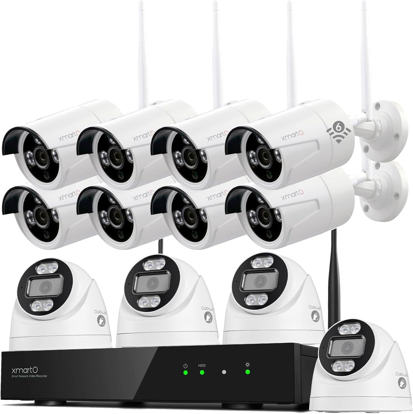 xmartO 16CH 12 Pcs Home Security Camera Kit, 4 * 2K HD Dome Camera and 8 * 2K 3MP Super HD WiFi Home Security Camera, 2-Way Audio, Night Vision, 24/7 Surveillance Camera, No Monthly Fee