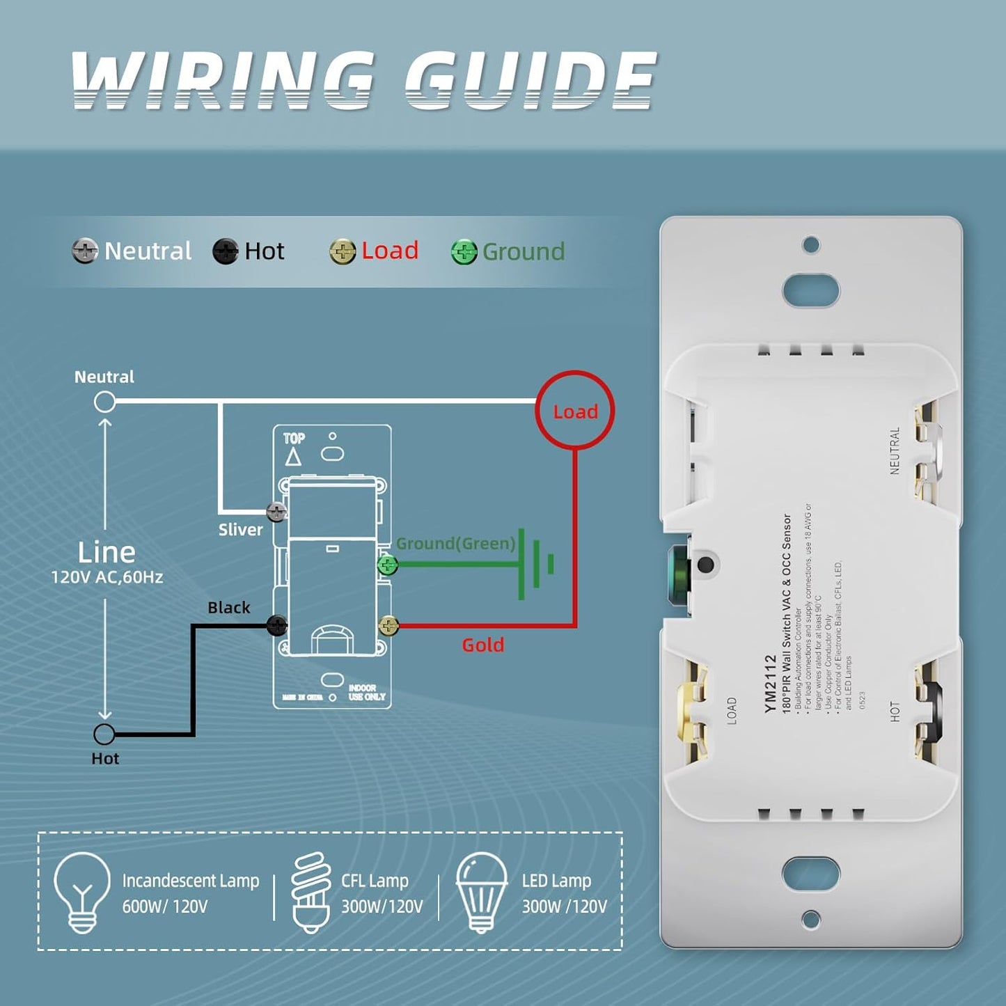 ECOELER Motion Sensor Light Switch, PIR Motion Detection Wall Switch with Adjustable Sensitivity, OCC/VAC Selectable, Neutral Wire Required, Single Pole Occupancy Sensor for Bathroon, Laundry
