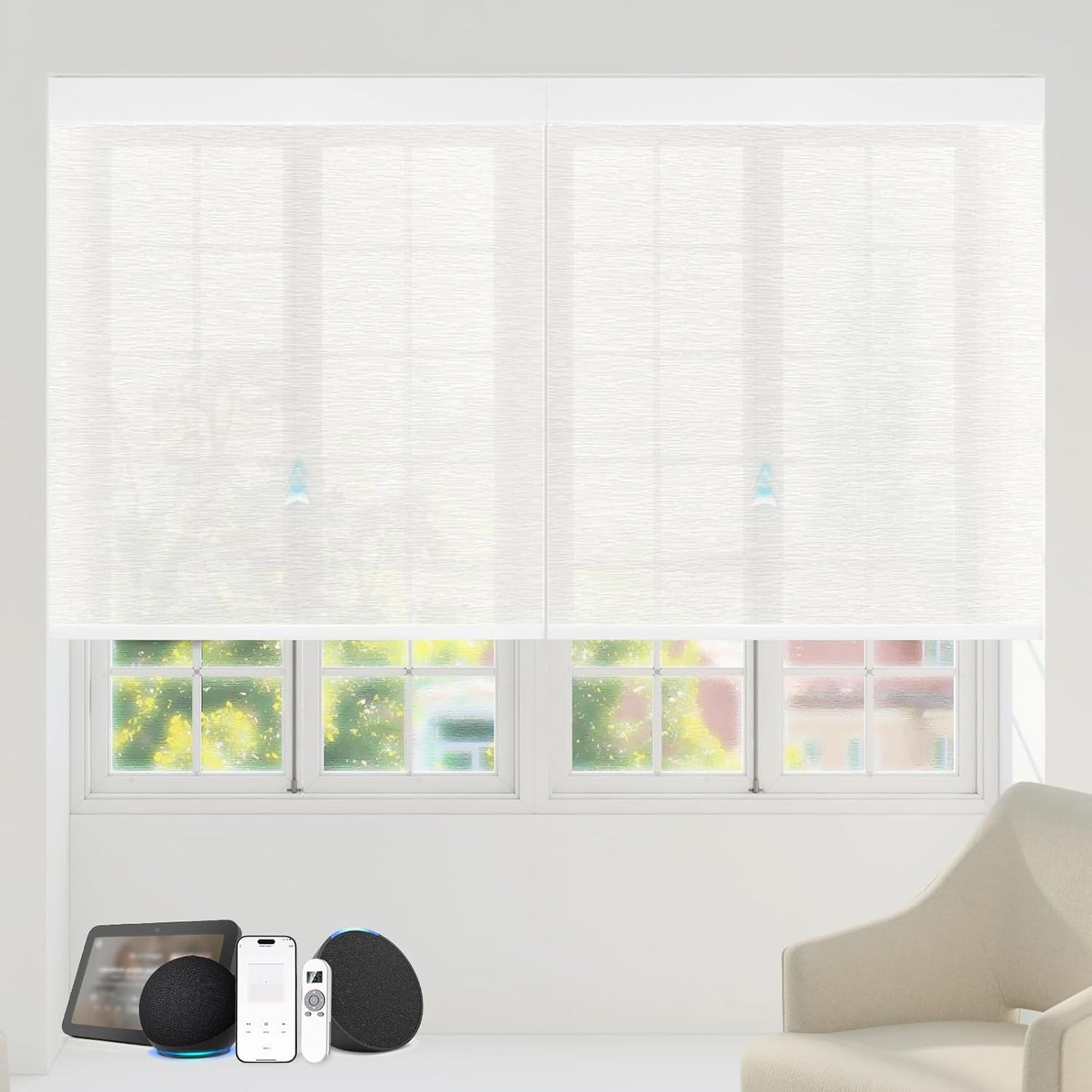 Motorized Blinds with Remote Custom Size Blackout Smart Roller Shades Compatible with Alexa Google, Electric Blinds for Windows