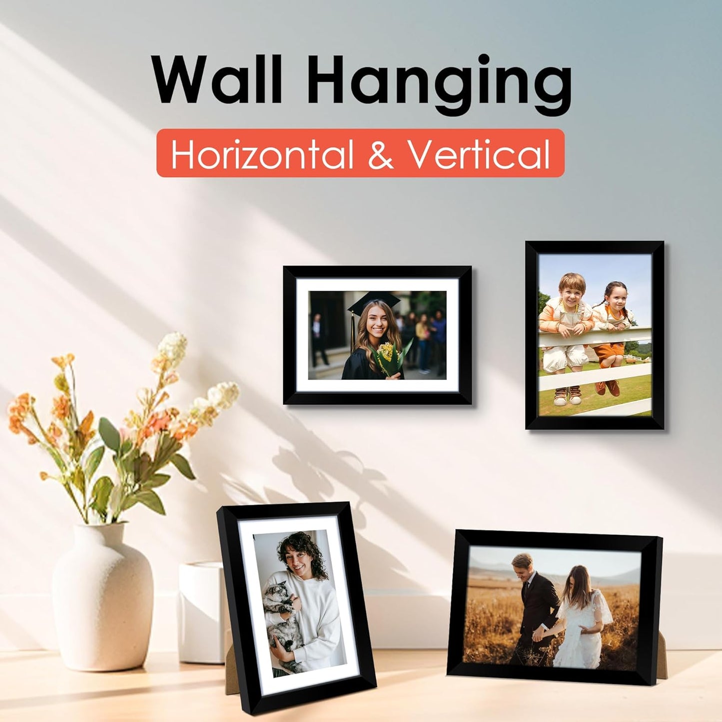 FIXSMITH 5x7 Picture Frame Set of 10, Black Photo Frames Bulk with HD Plexiglass, Display Pictures 4x6 with Mat or 5x7 Without Mat, Multi Picture Frames Collage for Tabletop or Wall Display