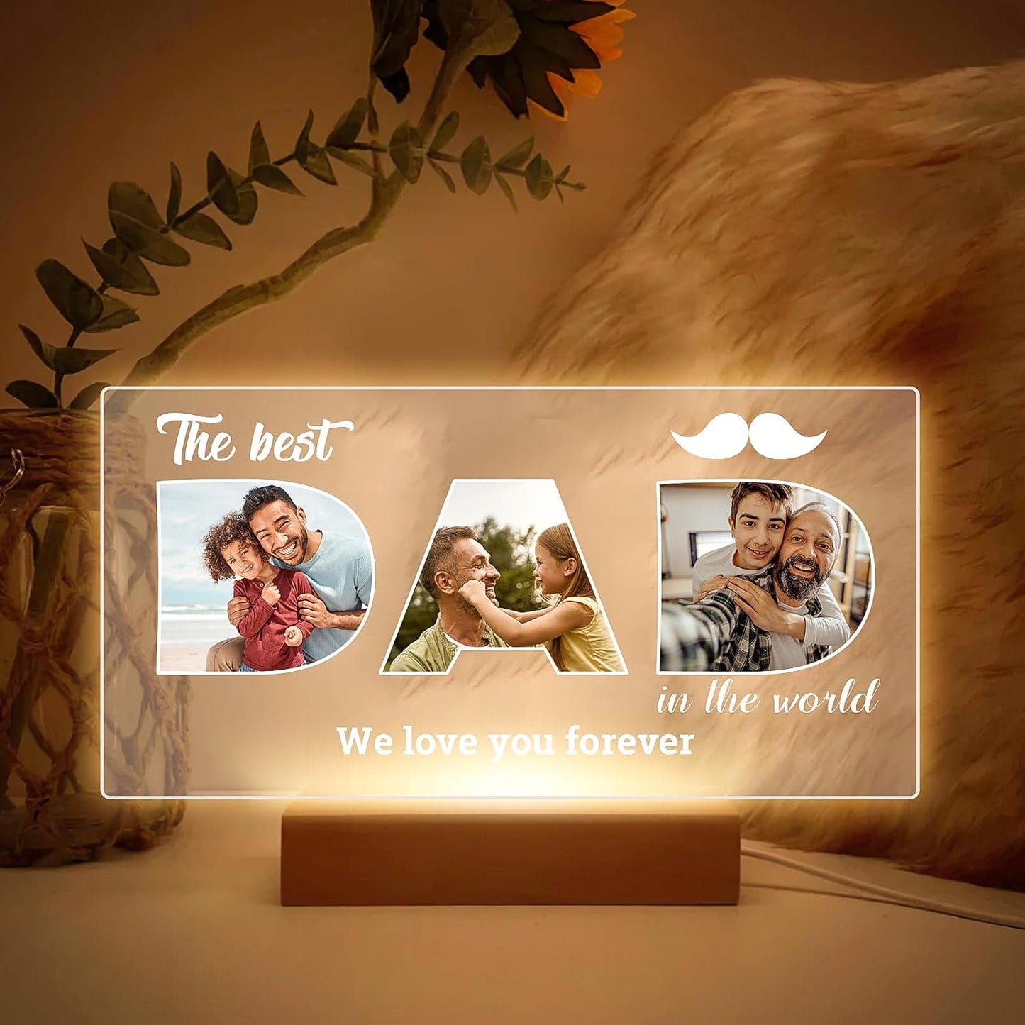 Personalized Birthday Gifts for Dad, Customized Picture Frames with Photo, Custom Photo Frame with Night Light, Personalized Gifts for Dad