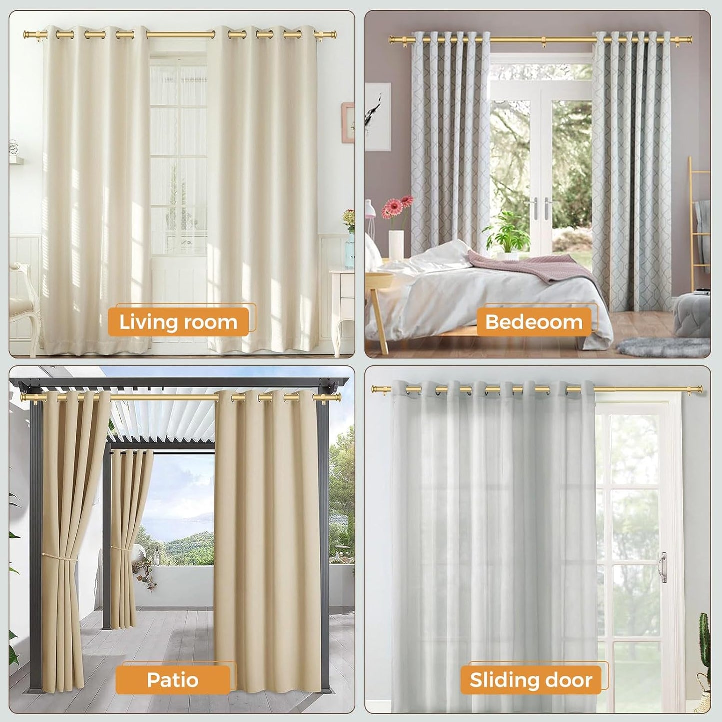 TONIAL Curtain Rod 32 to 86 Inch, Telescoping Splicing 3/4 Drapery Rods for Windows Decorative Single Rod with Small Cap End, Antique Gold