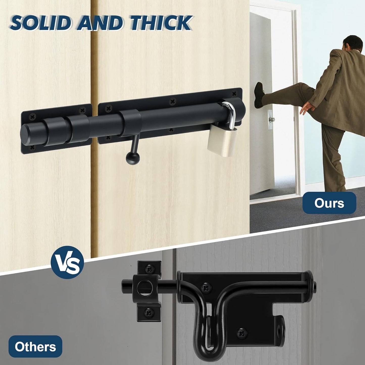 Alise 10 inch Barrel Bolt Latch,Slide Bolt Latch,Heavy Duty Solid SUS304 Stainless Steel Slide Lock for Wooden Fence,Barn Door,Interior or Outdoor Door Matte Black MS9200-B