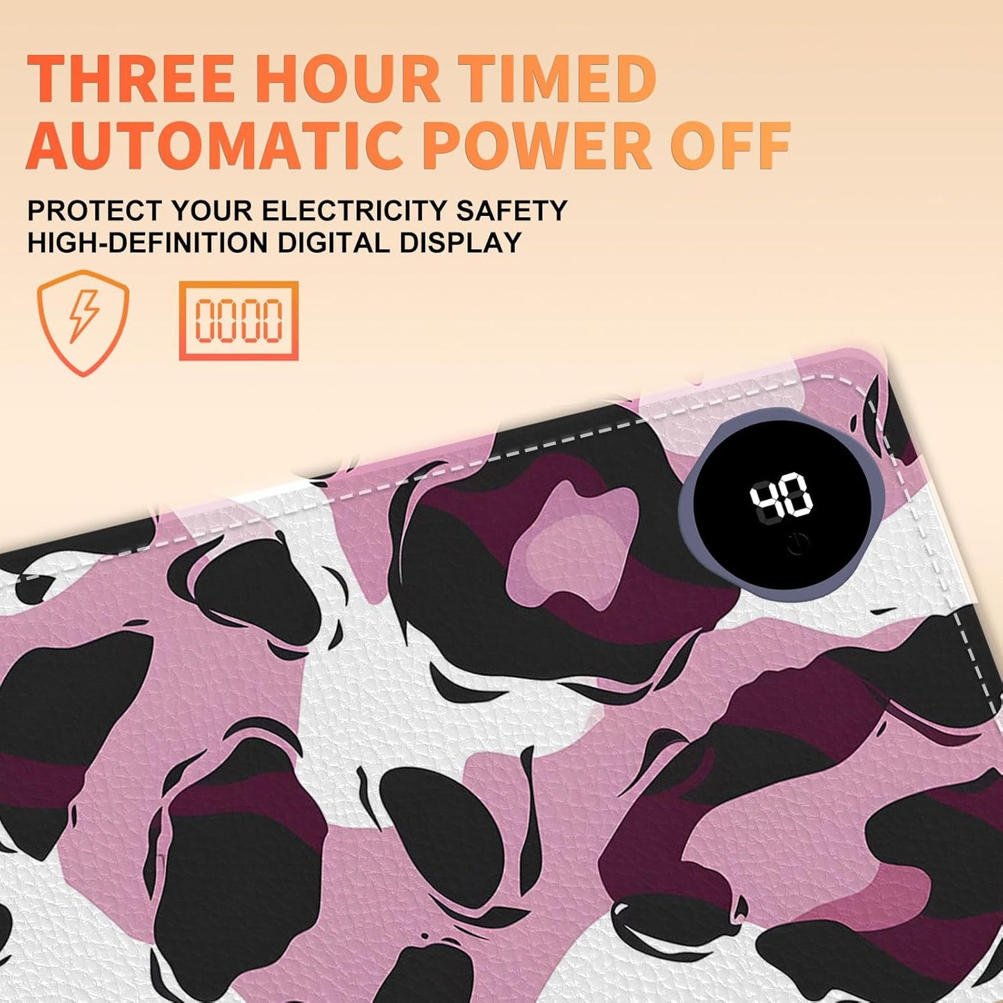 Heated Mouse Pad, Warm Desk Pad, Keyboard Mat 31.5 x 13 Inch Large Size Intelligent Fast Heating, 3 Speed Adjustable, Timed Auto Power Off for Game Office Home,Pink Leopard Print