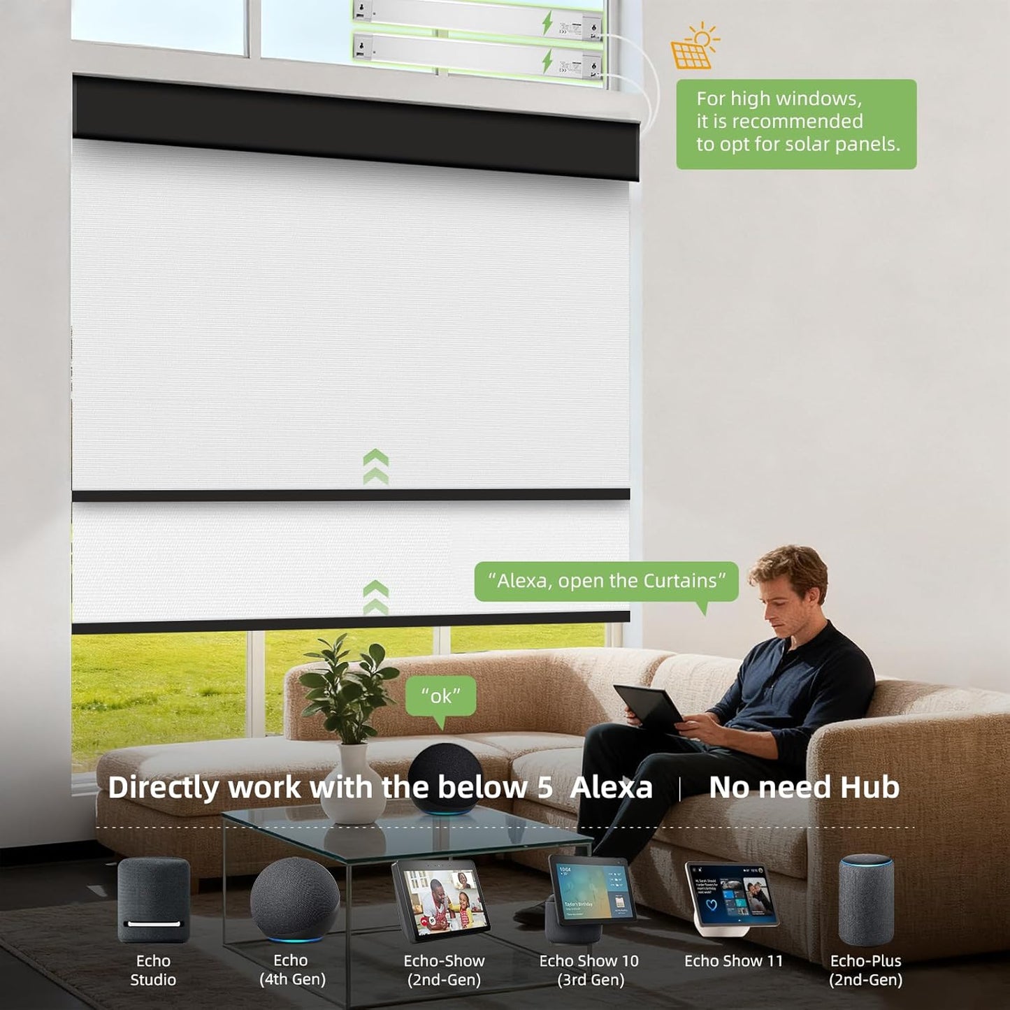 ZSTARR Motorized Day and Night Dual Smart Blind for Window with Valance Rechargeable Motor,Blackout Roller Shade Custom Size,with Valance Suitable for Home,Office (Full Blackout Black)