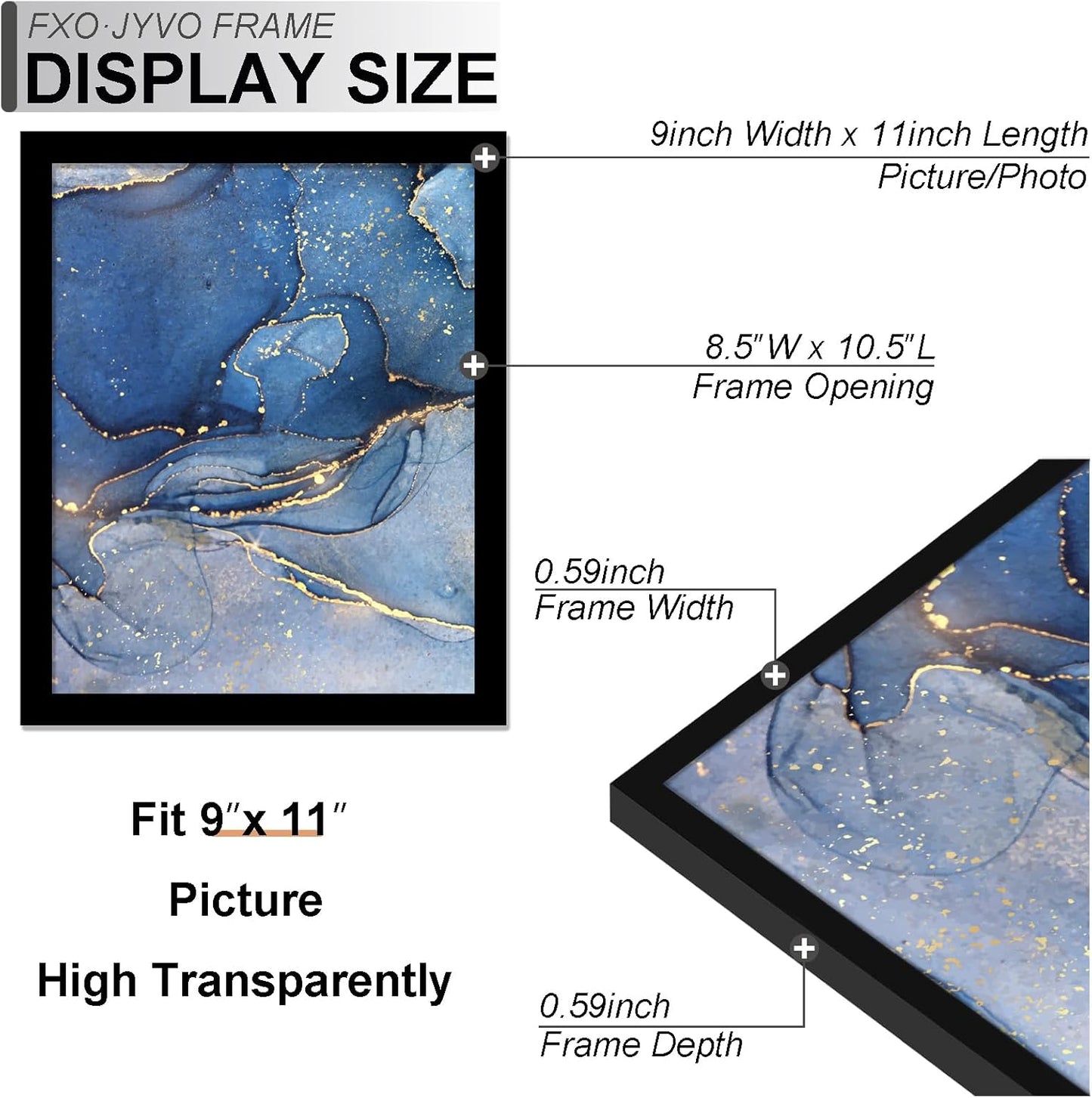 9x11 Picture Frame Set of 3, Black Frame for 9 x 11 Inch Picture Poster Photo, Light Weight and High Transparent 9 by 11 Frame for Wall - 3 Pack/Black/9"x11"