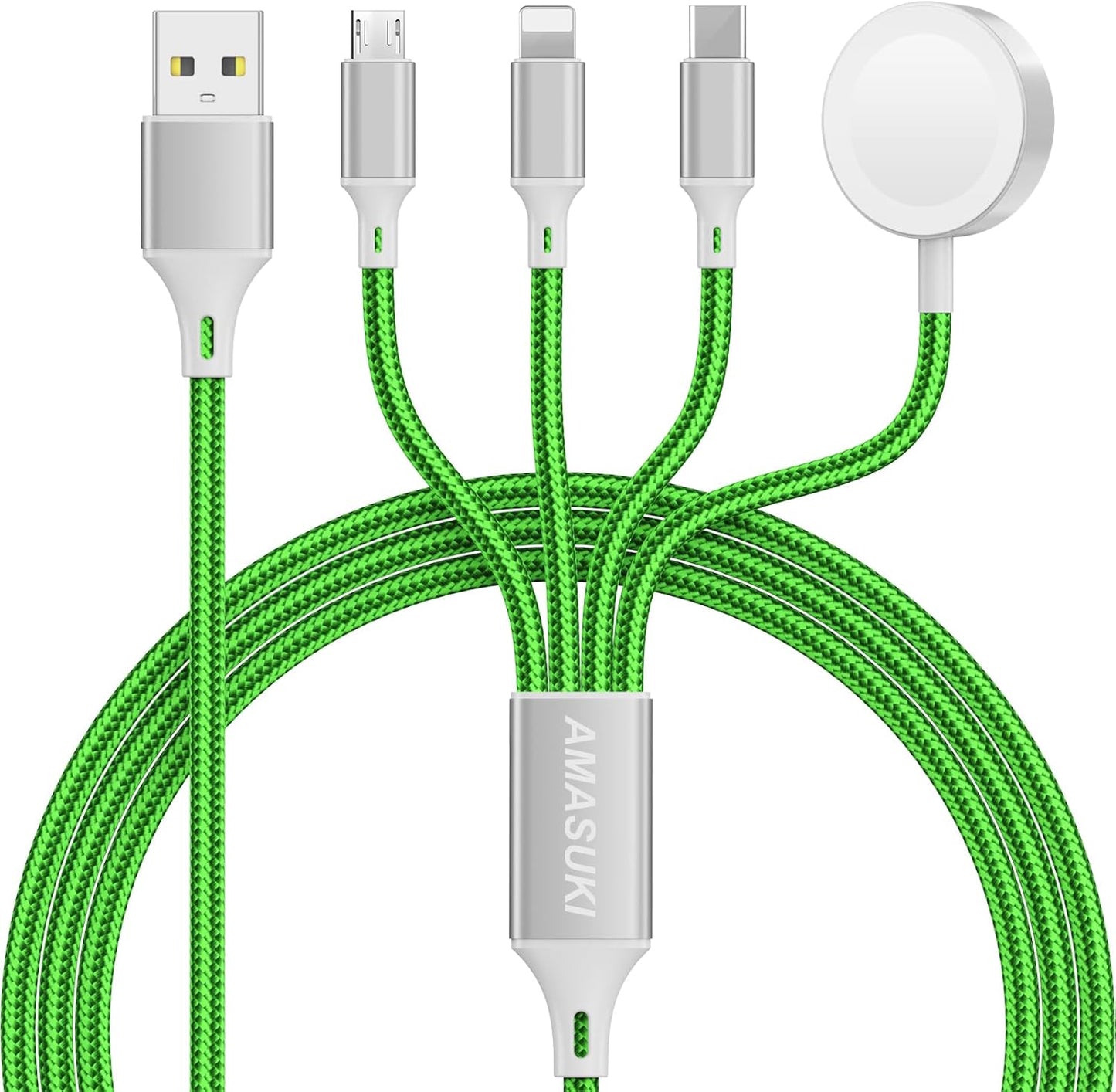 Travel Essentials,4 in 1 for Apple Watch Charger/iPhone Charger/Multi Charging Cable,Vacation RV Camping Essentials,USB C/L/Micro Portable Charger for iWatch 11-1/iPhone 17-12,Car&Gift-Green