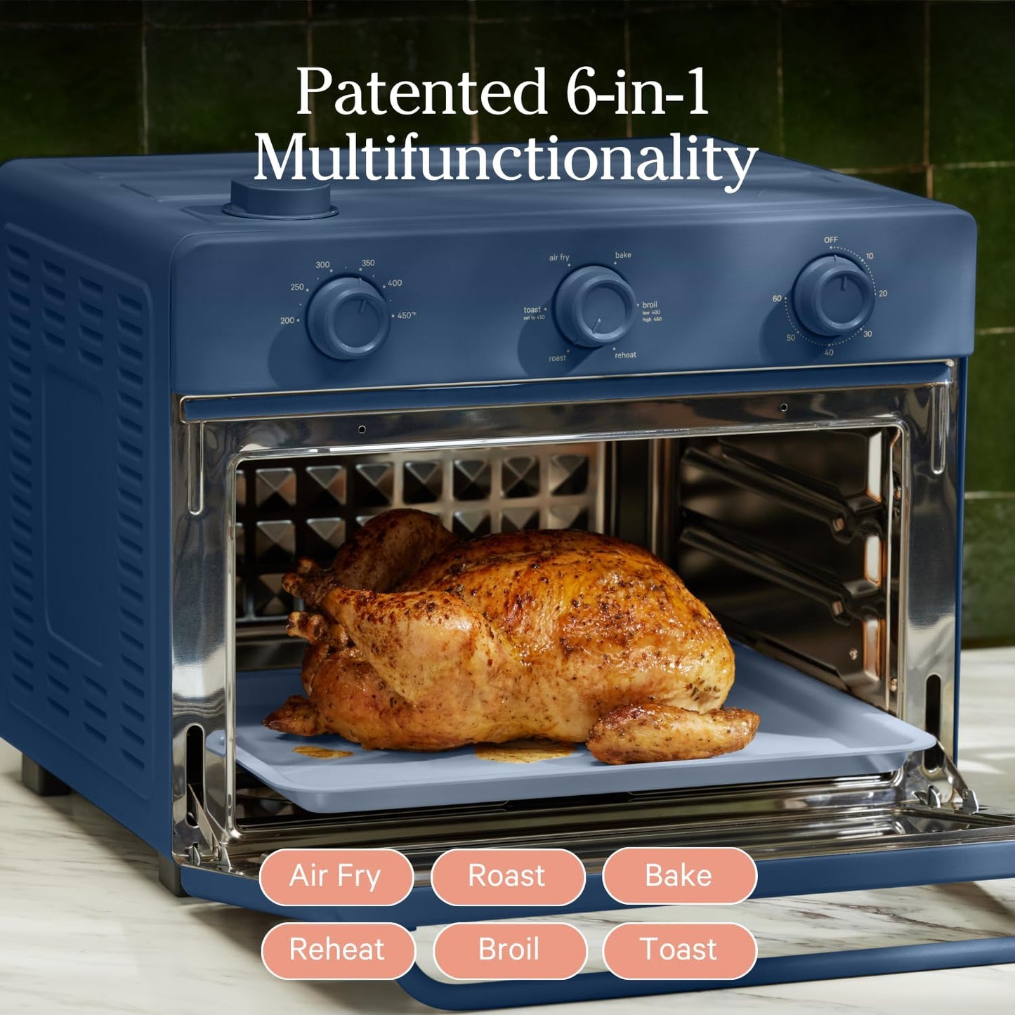 Our Place Large Wonder Oven | 6-in-1 Stainless Steel Air Fryer Toaster Oven Combo with Basket, Rack, Pan & Tray | 3-Rack, 32 QT, Large Capacity - Toast, Roast, Bake, Reheat, Broil & Steam | Blue Salt